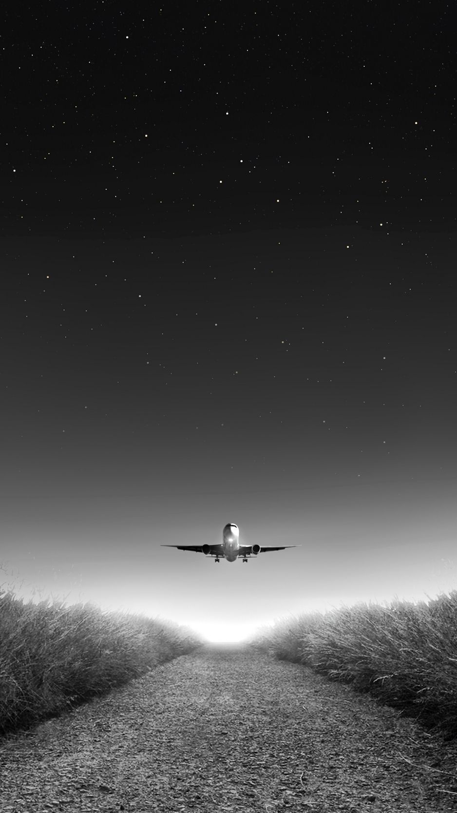 938x1668 Download Wallpaper 938x1668 Airplane, Takeoff, Bw, Starry Sky, Photohop Iphone 8 7 6s 6 For Parallax HD Background