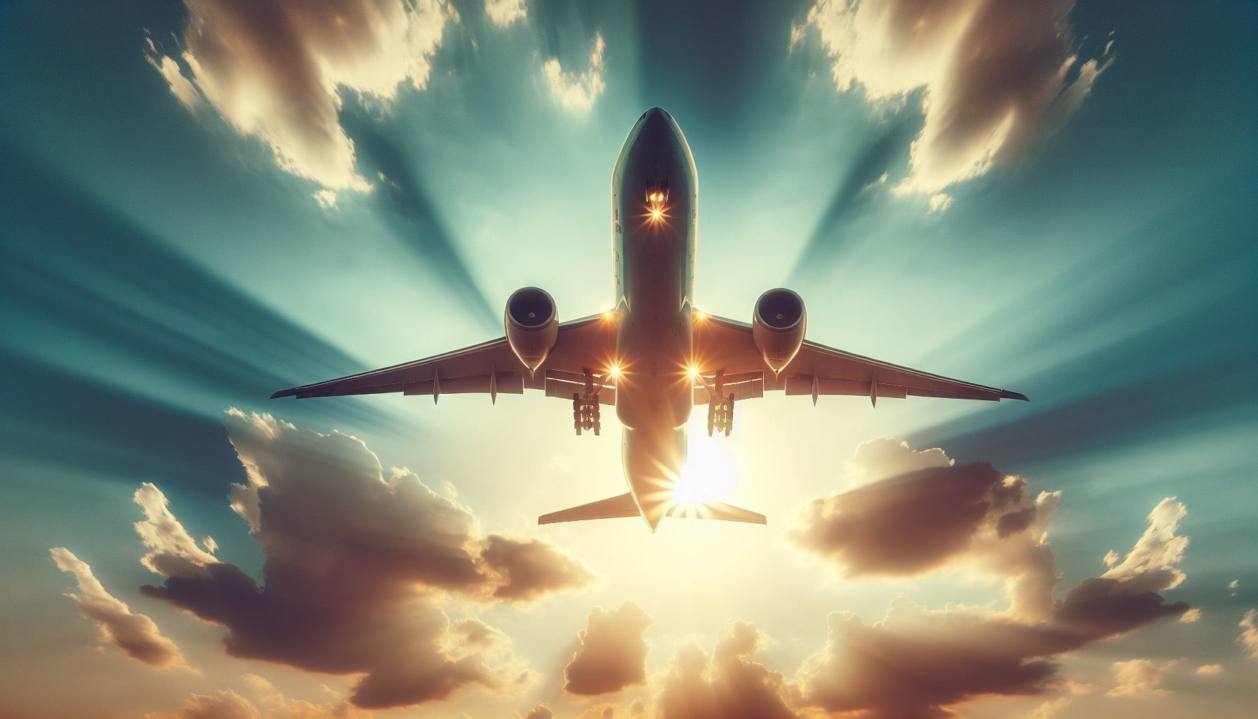 1792x1024 Airplane Mural Wallpaper. Takeoff with Sun Crossing