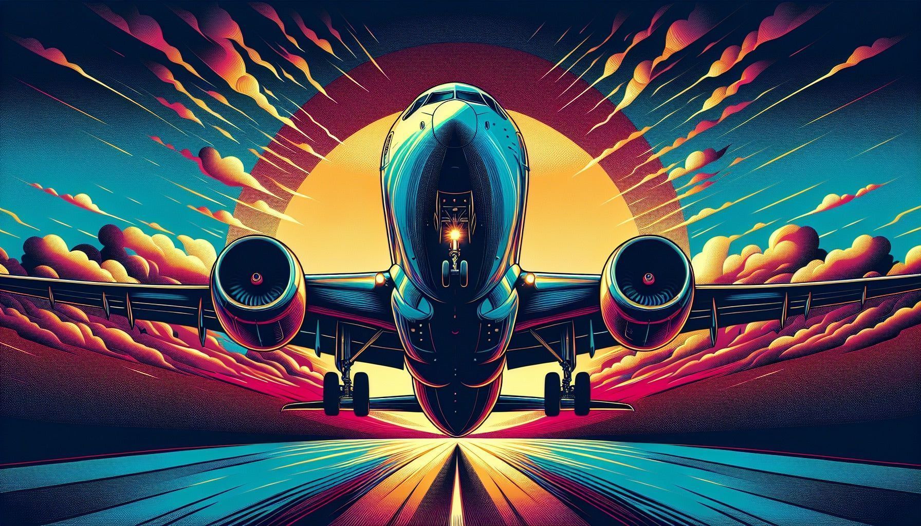 1792x1024 Airplane Mural Wallpaper. Takeoff in Pop Art and Colorful Style