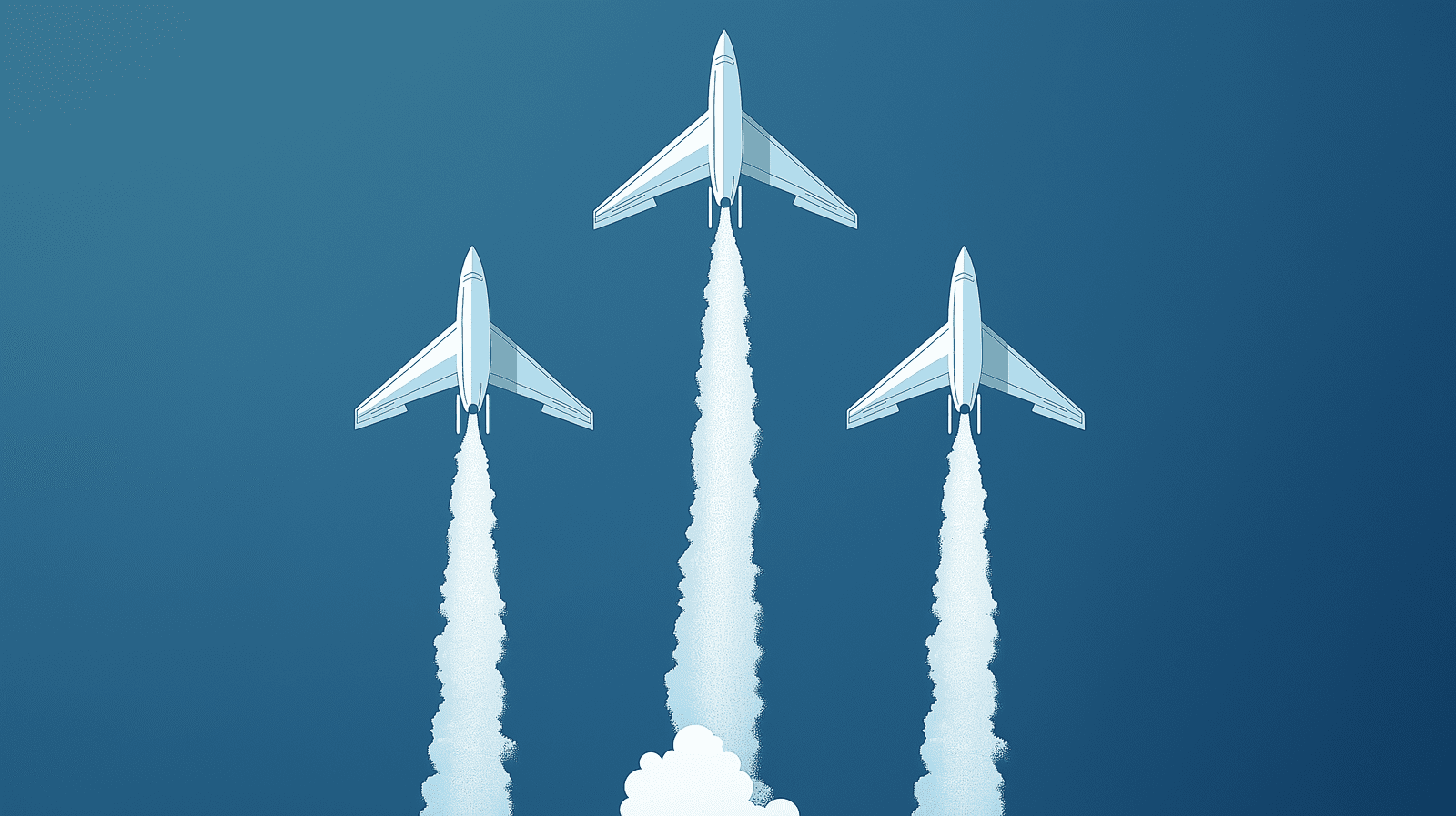 1600x897 Mural Wallpaper airplane. Takeoff of three airplanes in a blue sky