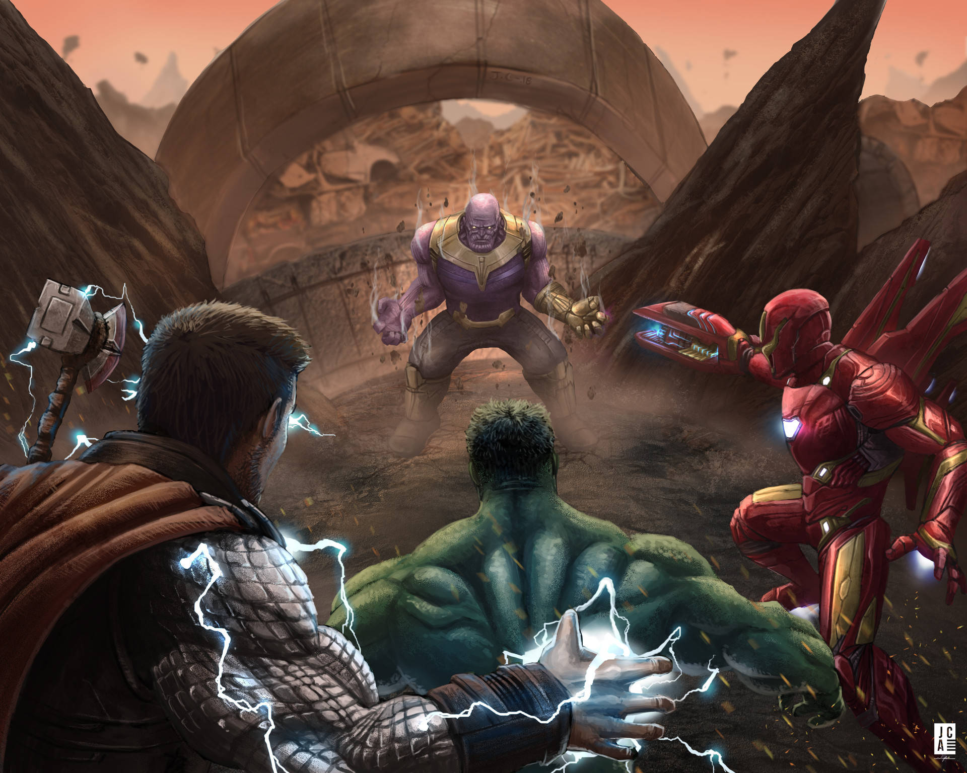 1920x1536 Download 4k Avengers Fighting Thanos Wallpaper