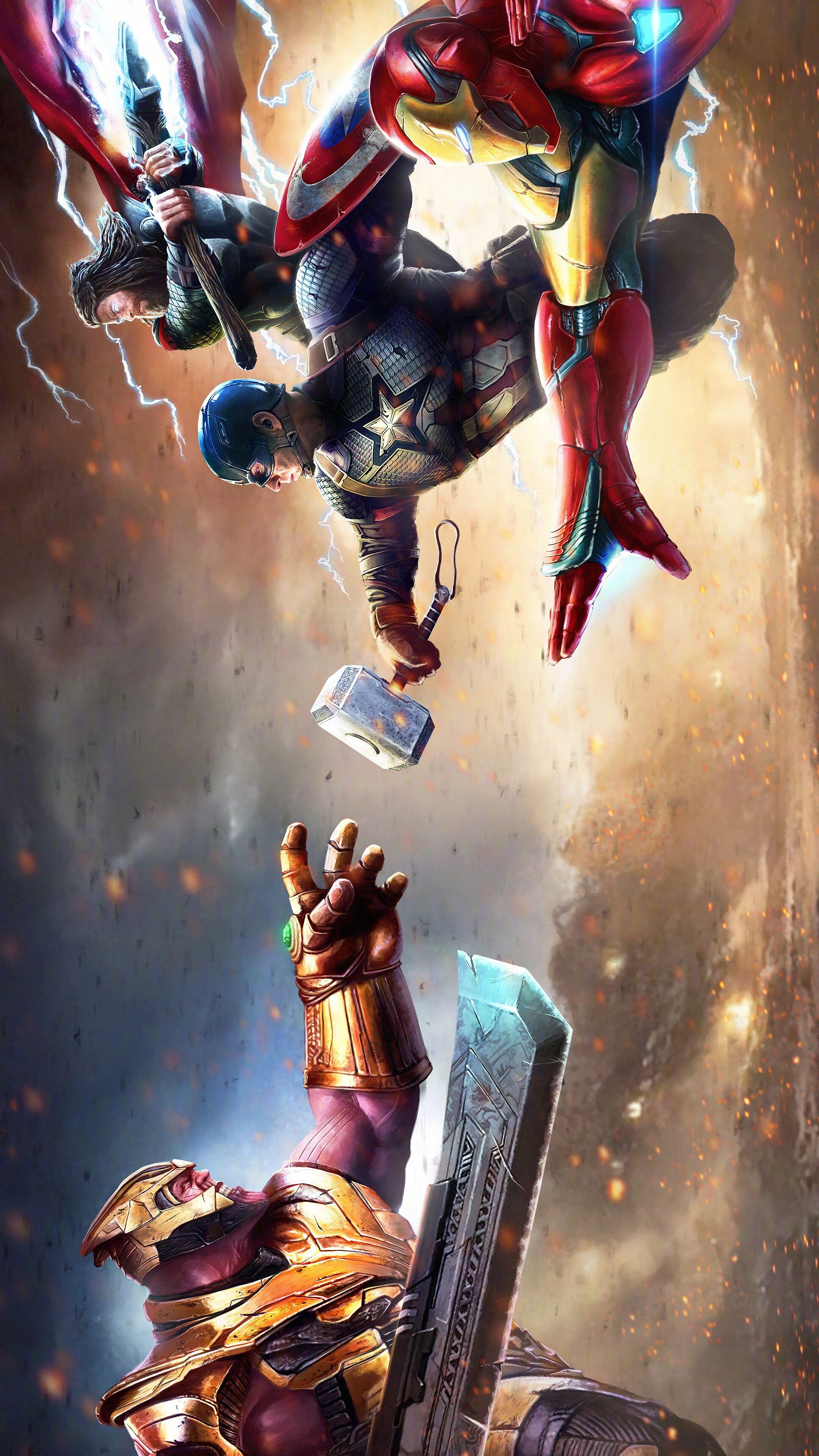 2160x3840 Thanos vs. Iron Man, Captain America, Thor, Avengers Endgame HD HD Phone Wallpaper