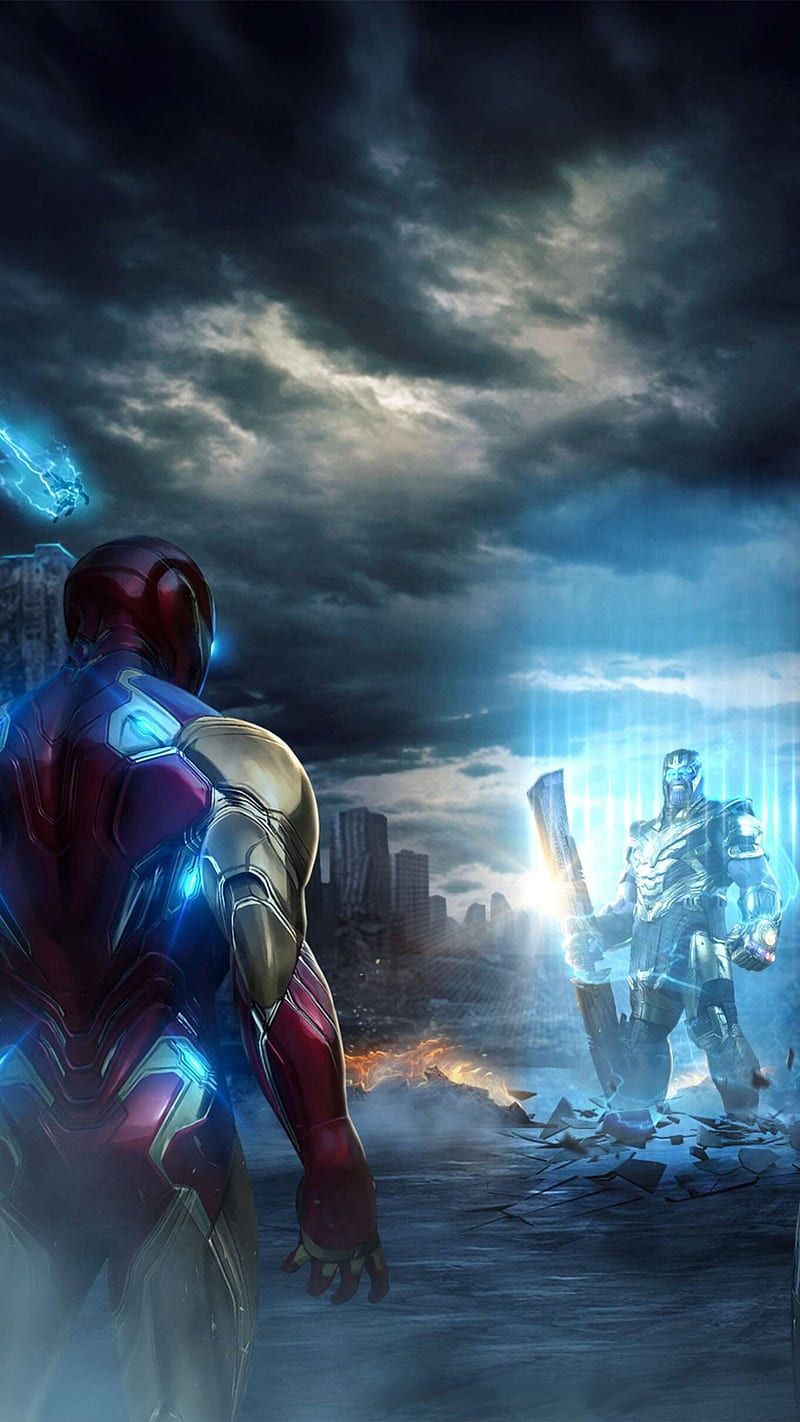 800x1422 Thanos and Iron man, avengers, clouds, cloudy, face to face, her, iron man, marvel, HD phone wallpaper