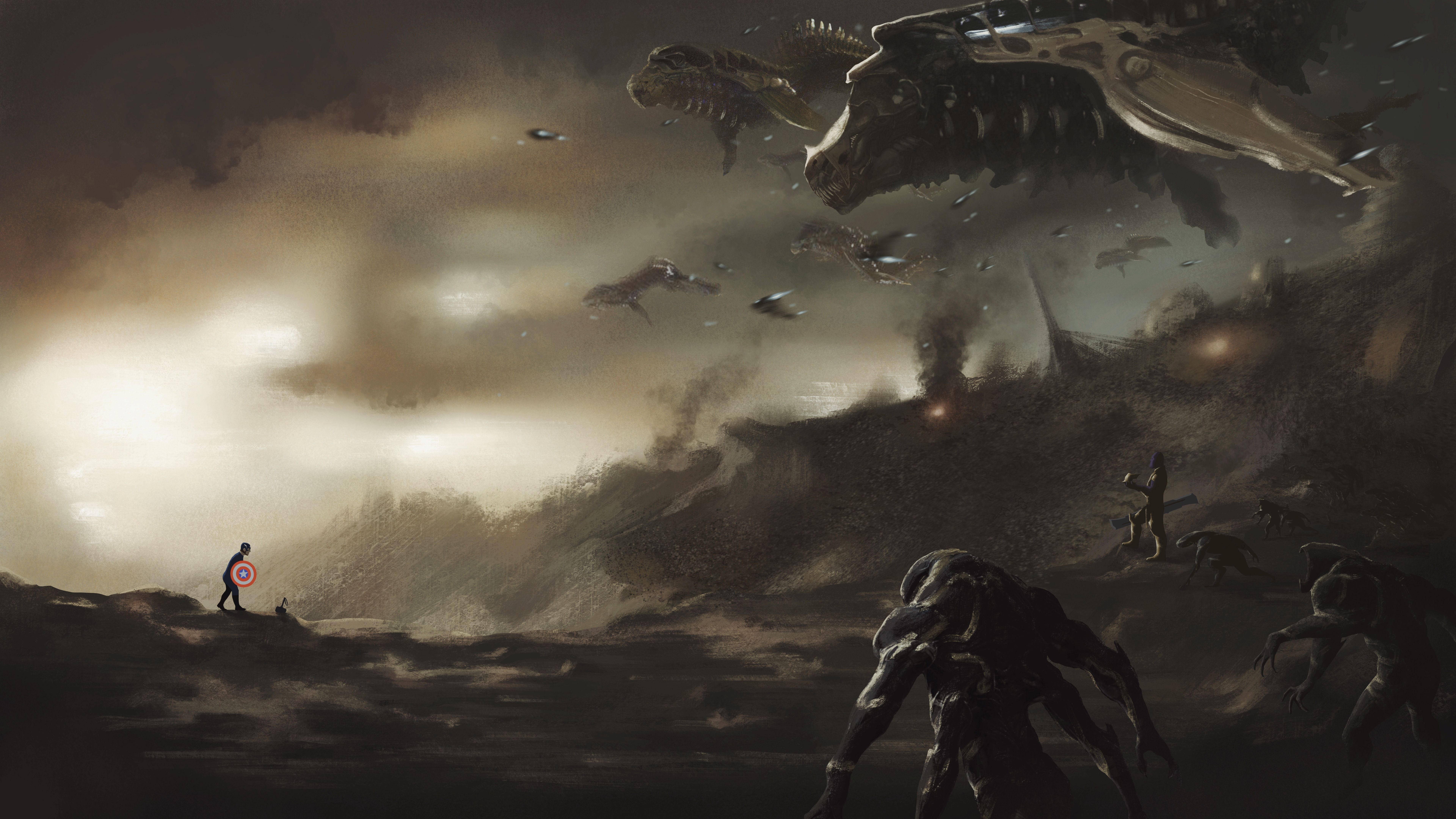 7680x4320 Captain America vs Thanos 8K Ultra HD Avengers Endgame Wallpaper by グアガミ