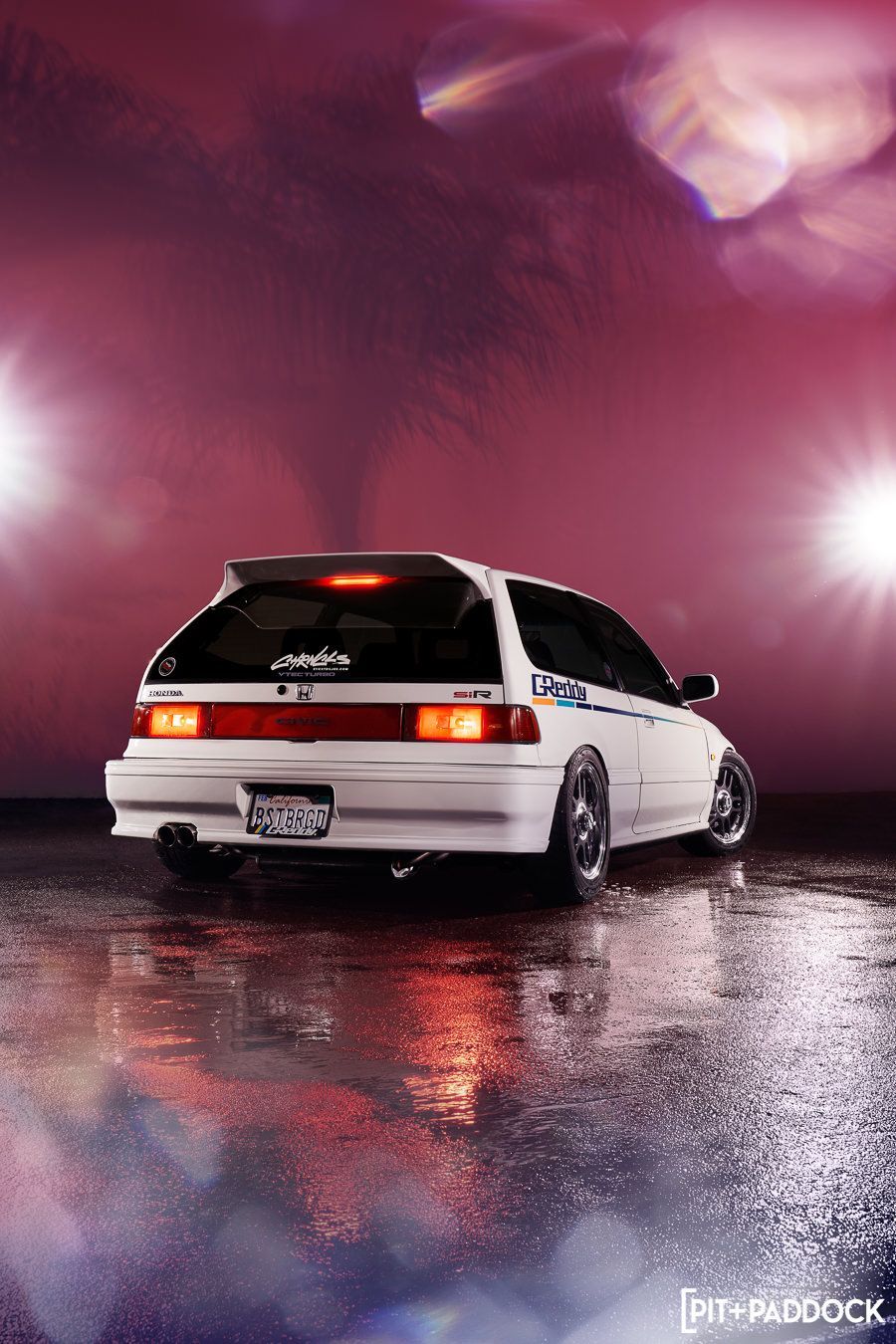 900x1350 300hp Turbo EF Honda Civic Lights Up the Night for Pit Paddock Poster Shoot