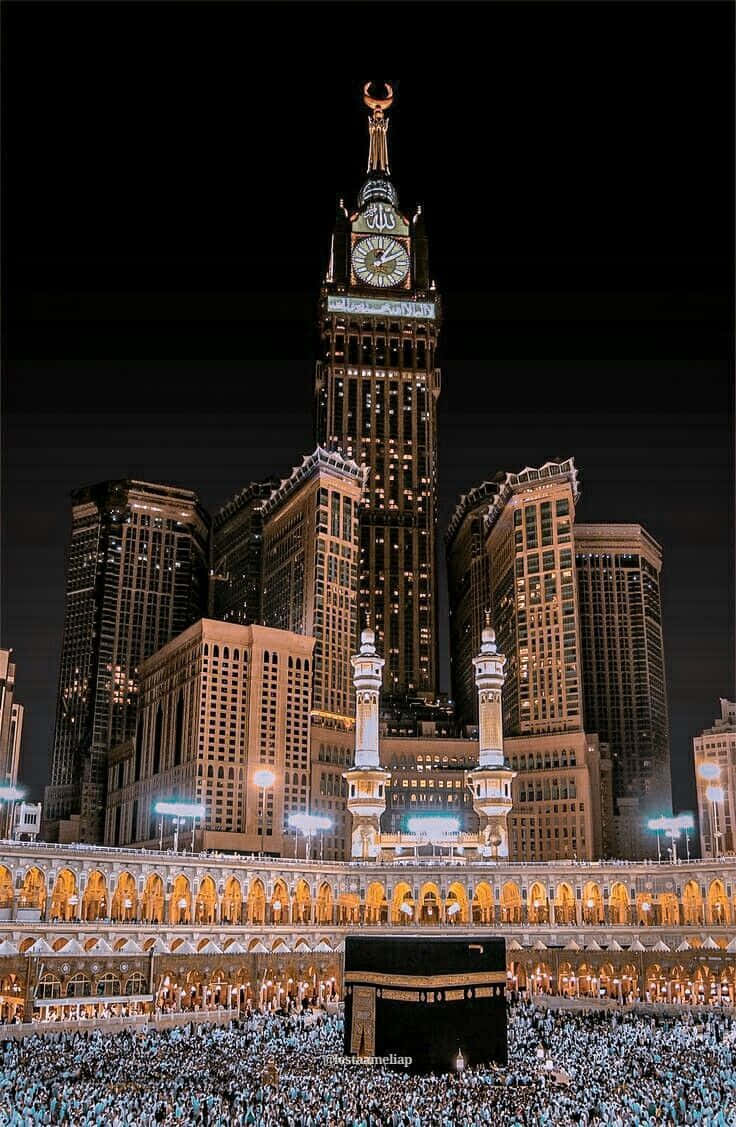 736x1127 Download A City With A Clock Tower And A Kaaba
