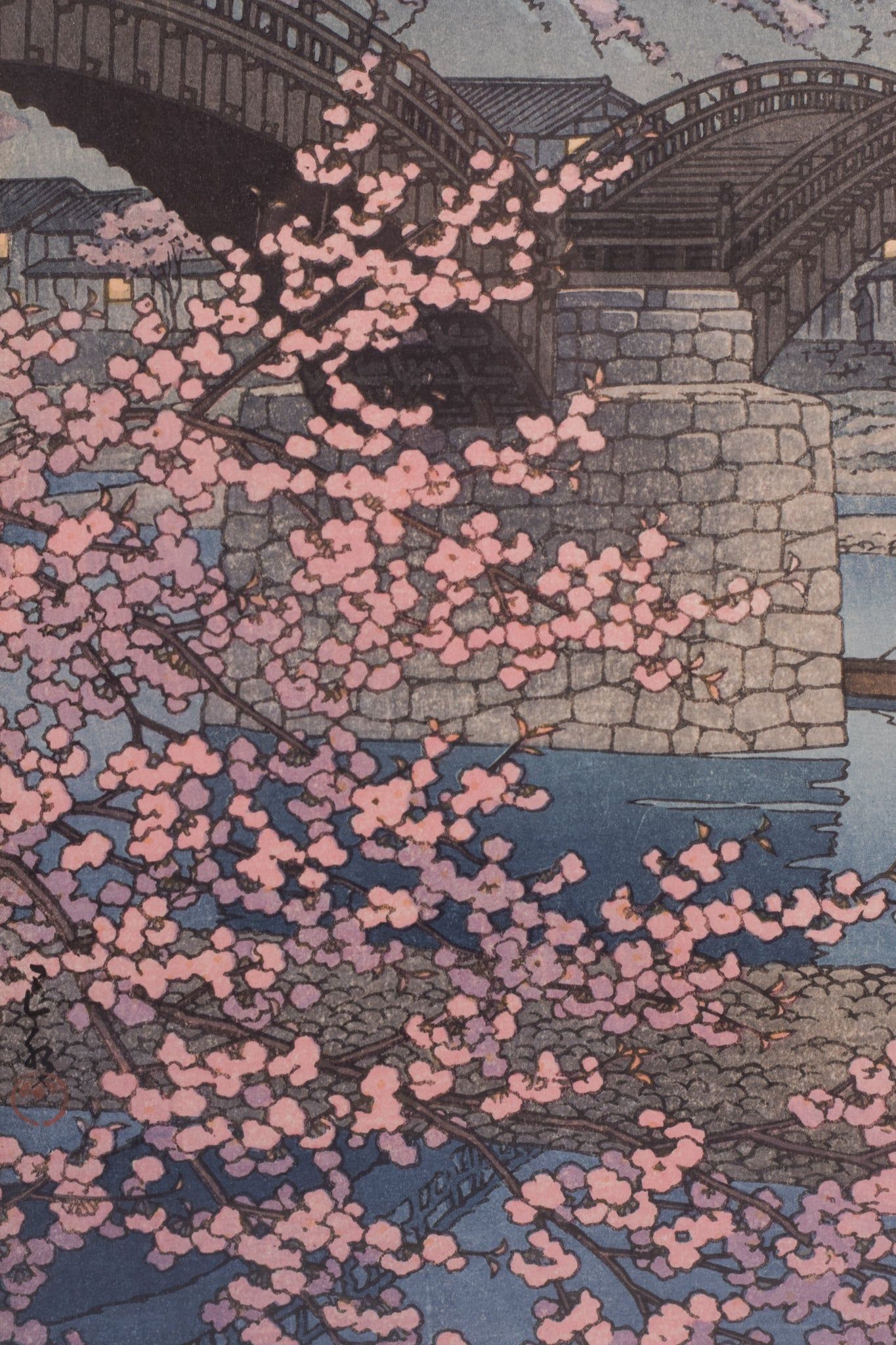 1365x2048 Japanese Woodblock Print Evening at Kintai Bridge