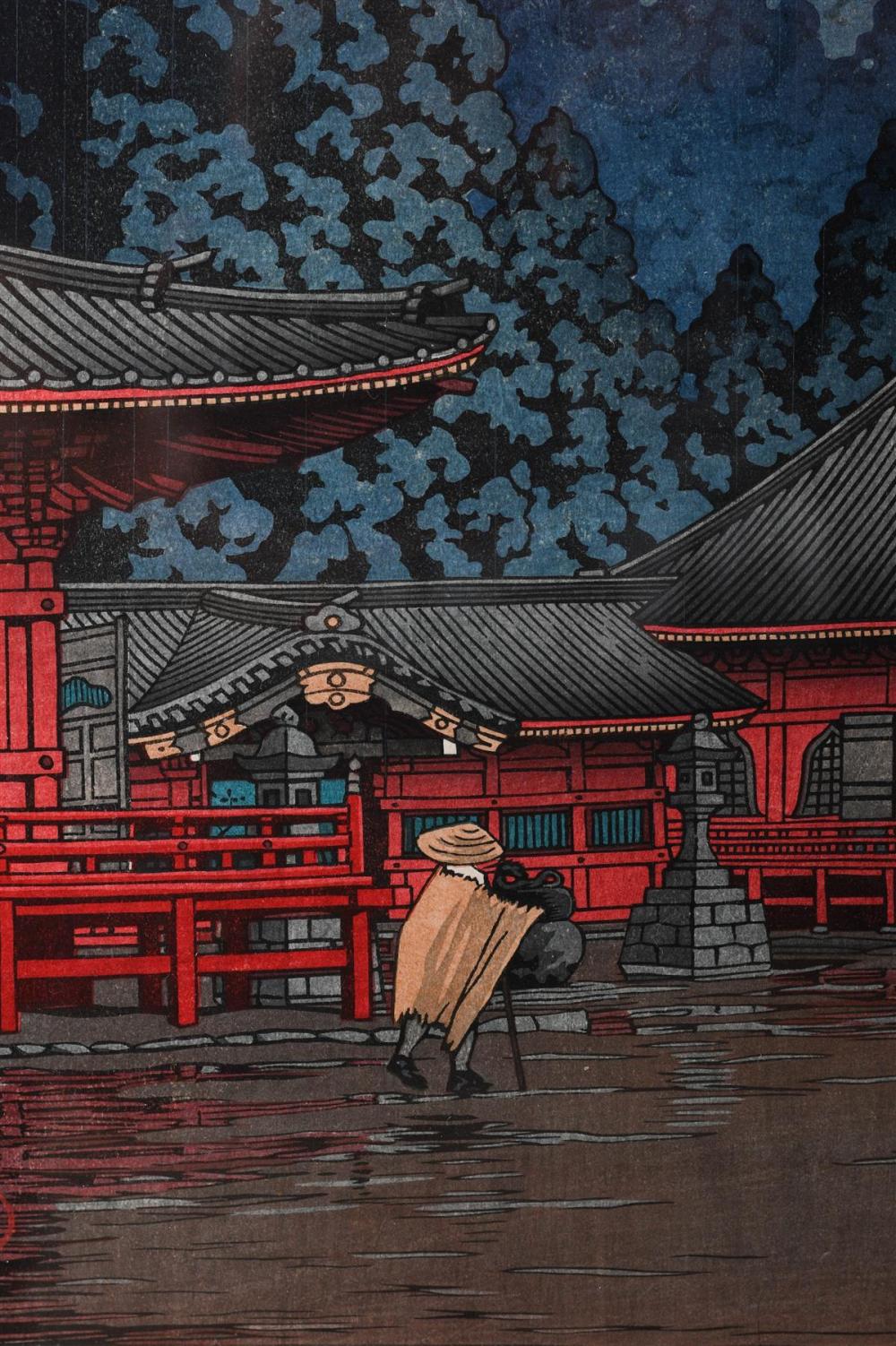 1000x1502 Lot HASUI (JAPANESE, 1883 1957) ZENTSUJI TEMPLE IN RAIN Woodcut: 16 1 8 X 11 1 18 In. (sight), And 22 X 16 3 6 In. (framed)