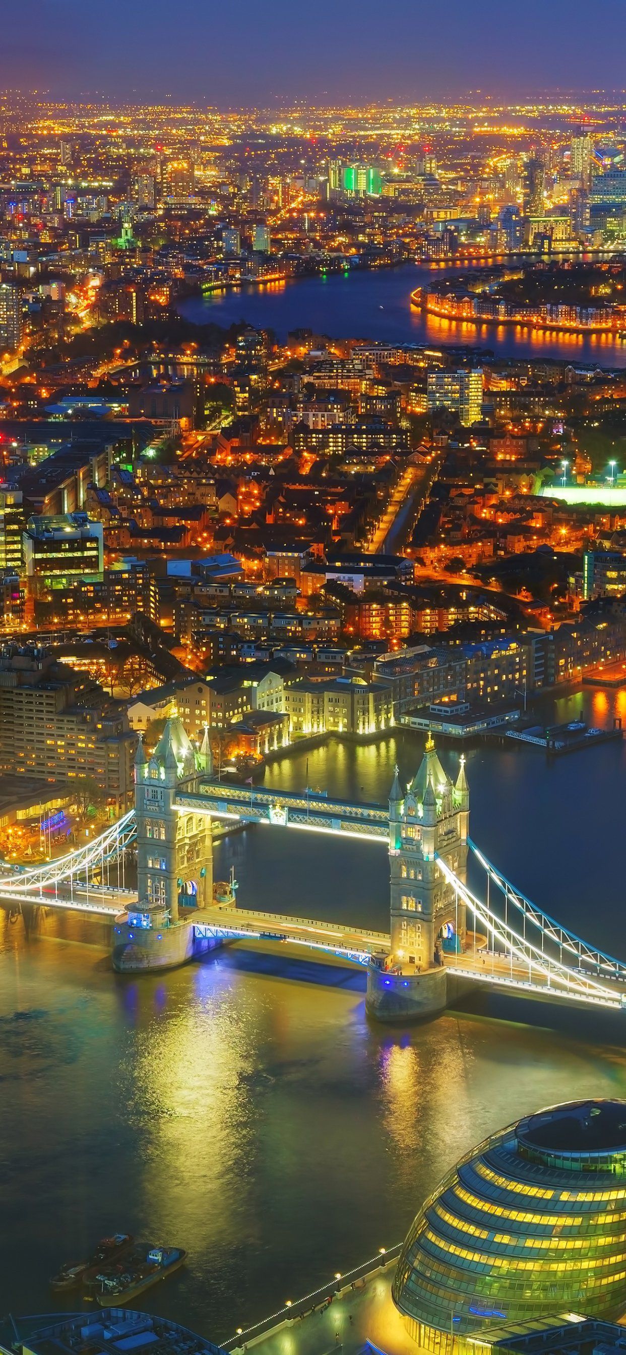 1242x2688 Download Building Light Night United Kingdom Tower Bridge River Thames Cityscape City Man Made London Phone
