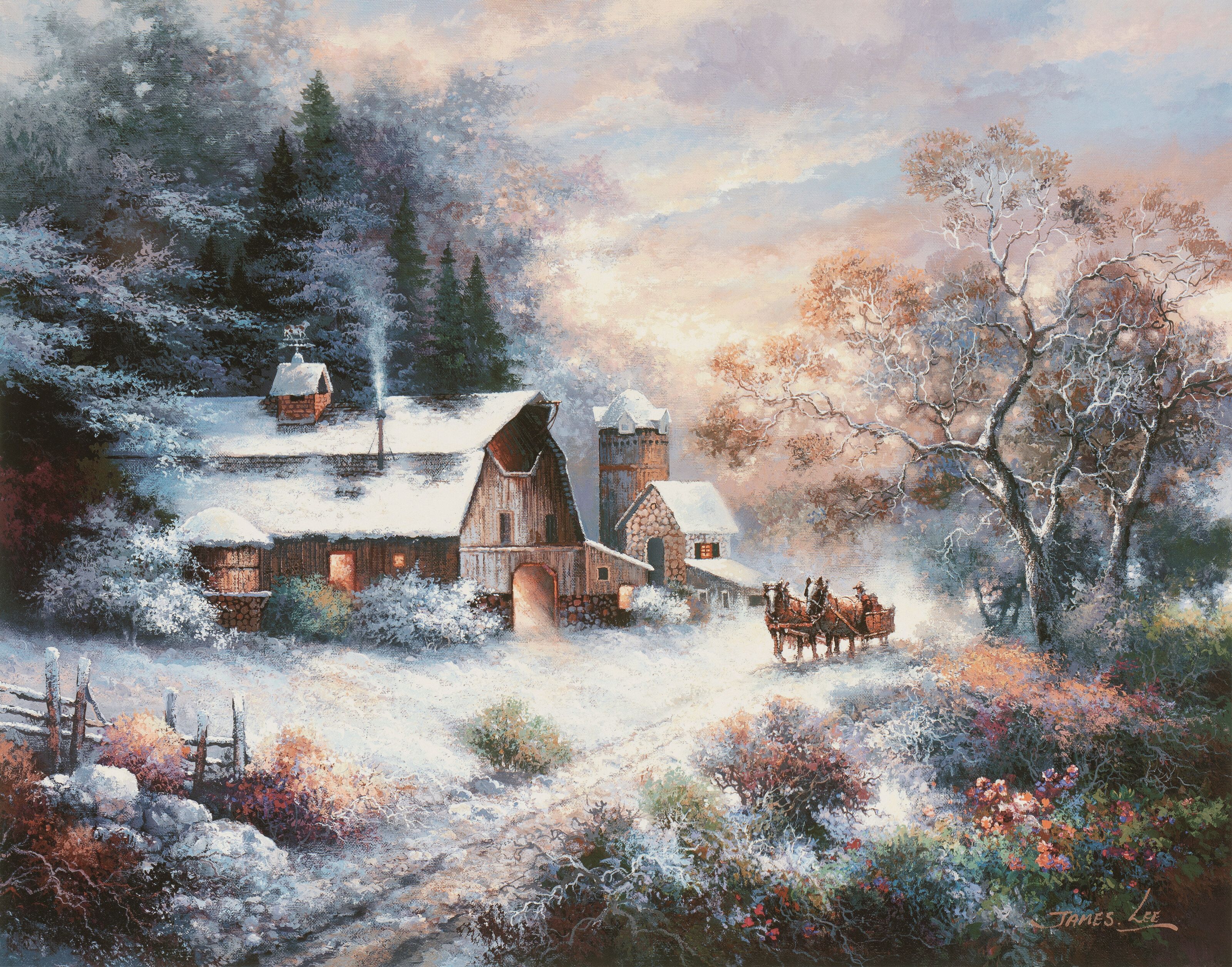3200x2512 Snowy Evening Outing Wall Mural