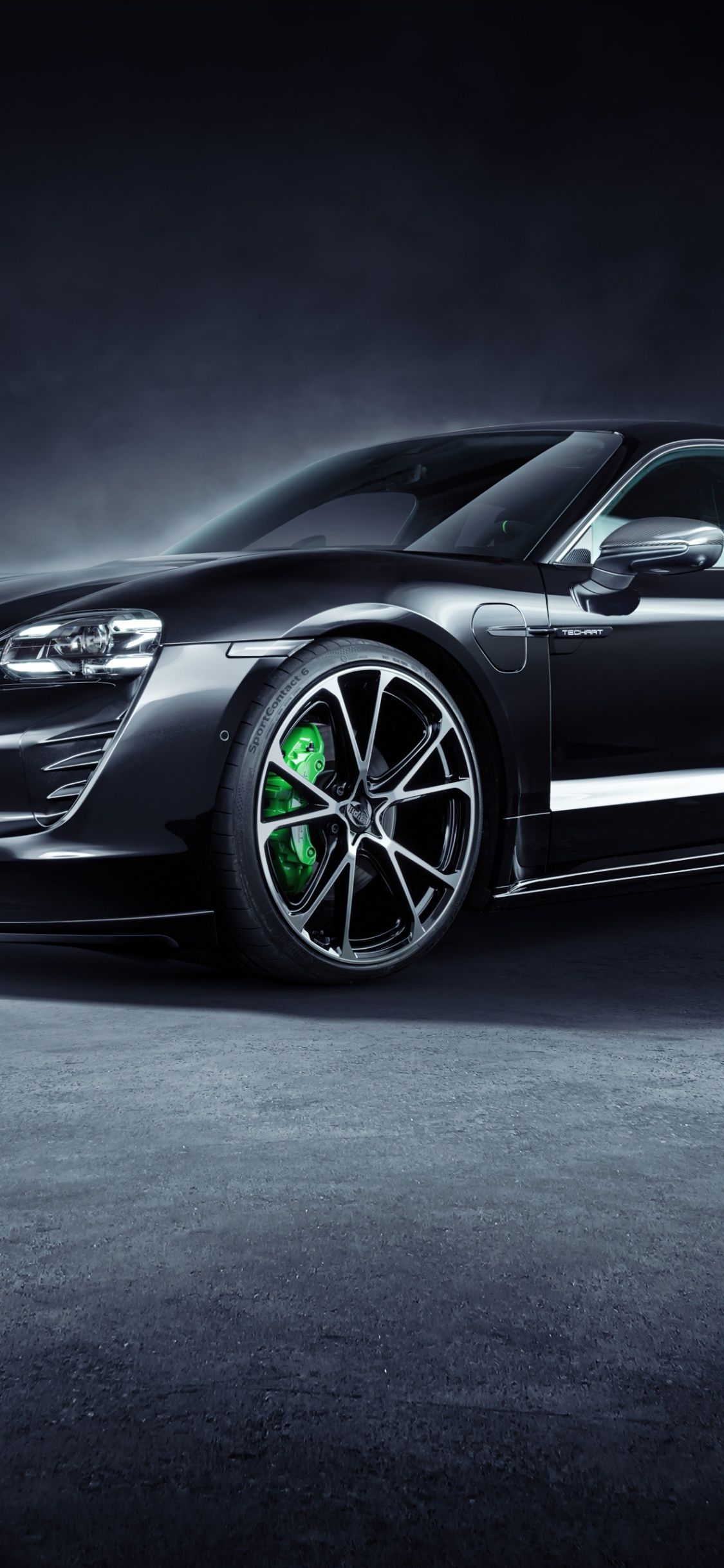 1125x2436 TechArt Porsche Taycan Aerokit Wallpaper 4K, Black cars
