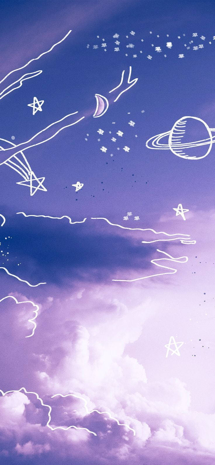 736x1593 Download Purple Aesthetic Phone Sky Doodle Wallpaper