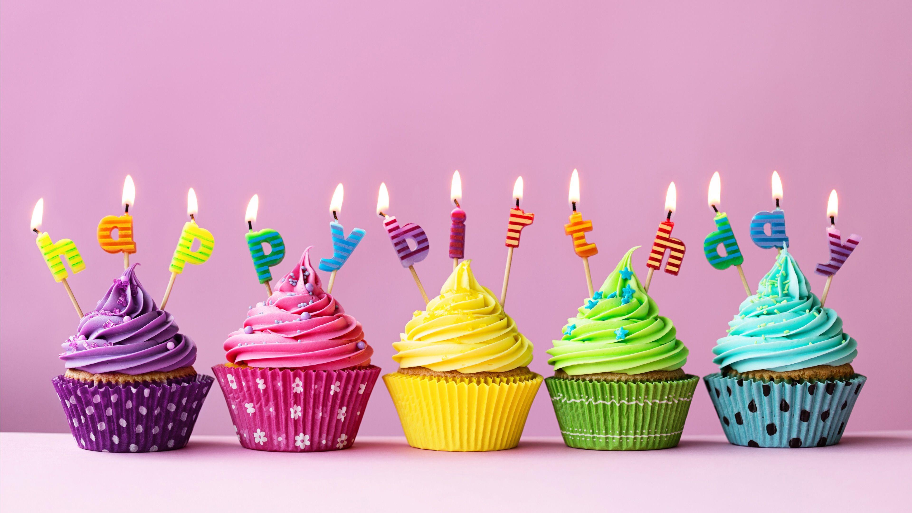 3840x2160 Download Wallpaper 3840x2160 Happy Birthday cakes, colorful cupcakes