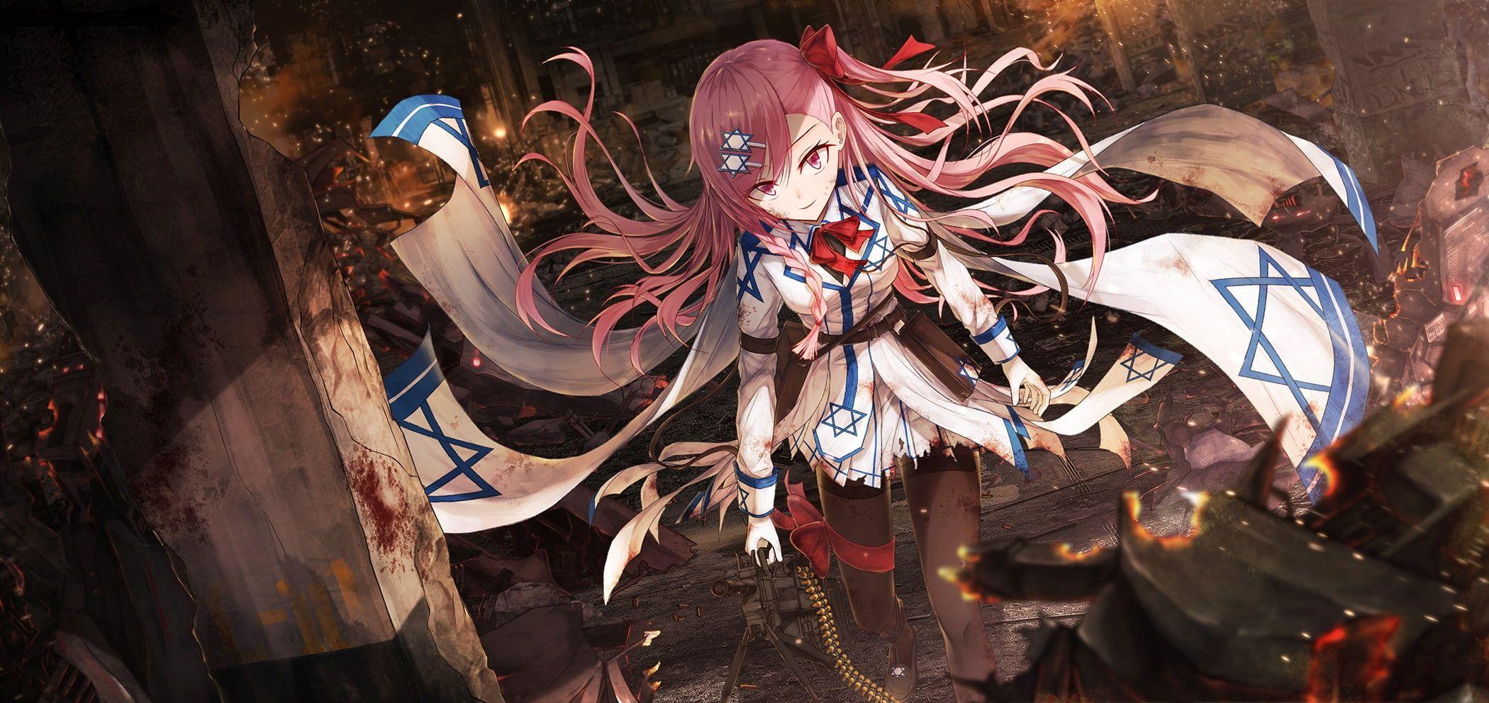 2100x992 Anime girl, fight, pink hair, battle, Anime, HD wallpaper