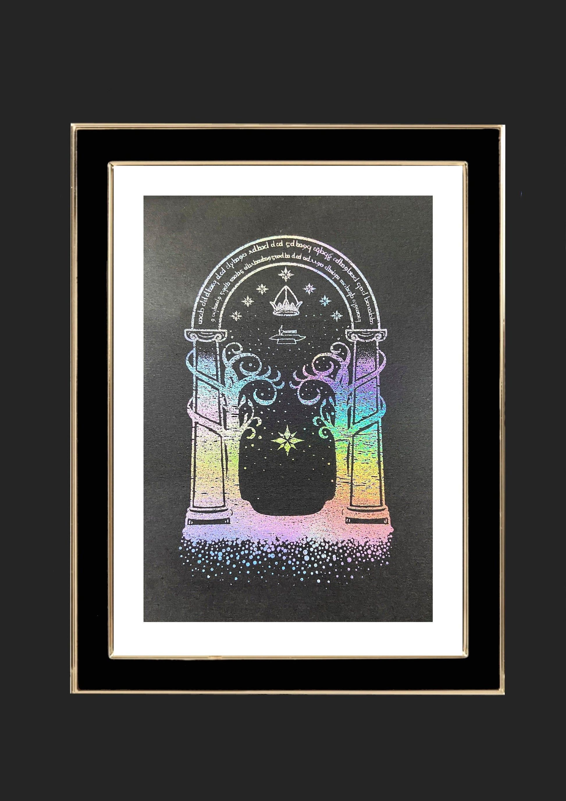1946x2752 LOTR Doors of Durin FanArt Foiled Print. Fantasy Art. Magic Gates / A4