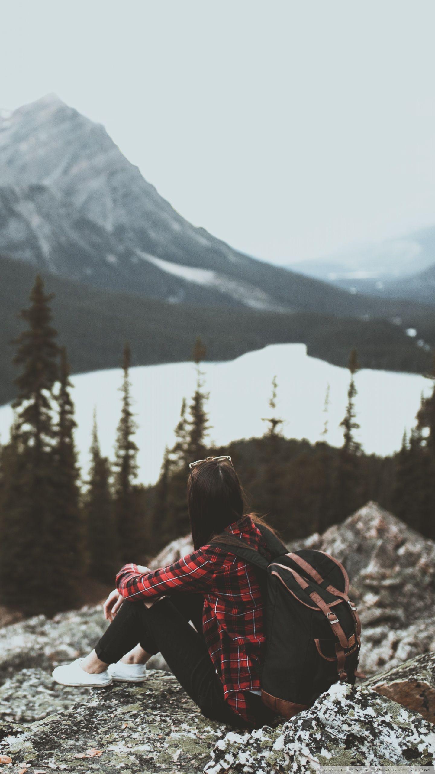 1440x2560 Girl, Travel, Mountains, Adventure Ultra HD Desktop Background