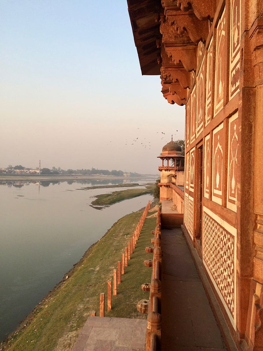 910x1213 HD wallpaper: india, agra, sunset, red fort, temple, river, water, built structure