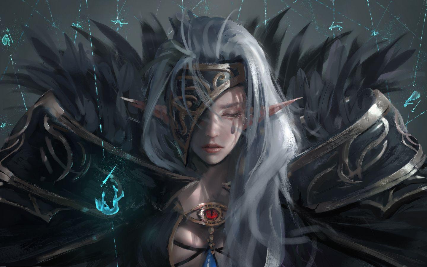 1440x900 Download 1440x900 wallpaper elf, woman, dark, fantasy, artwork