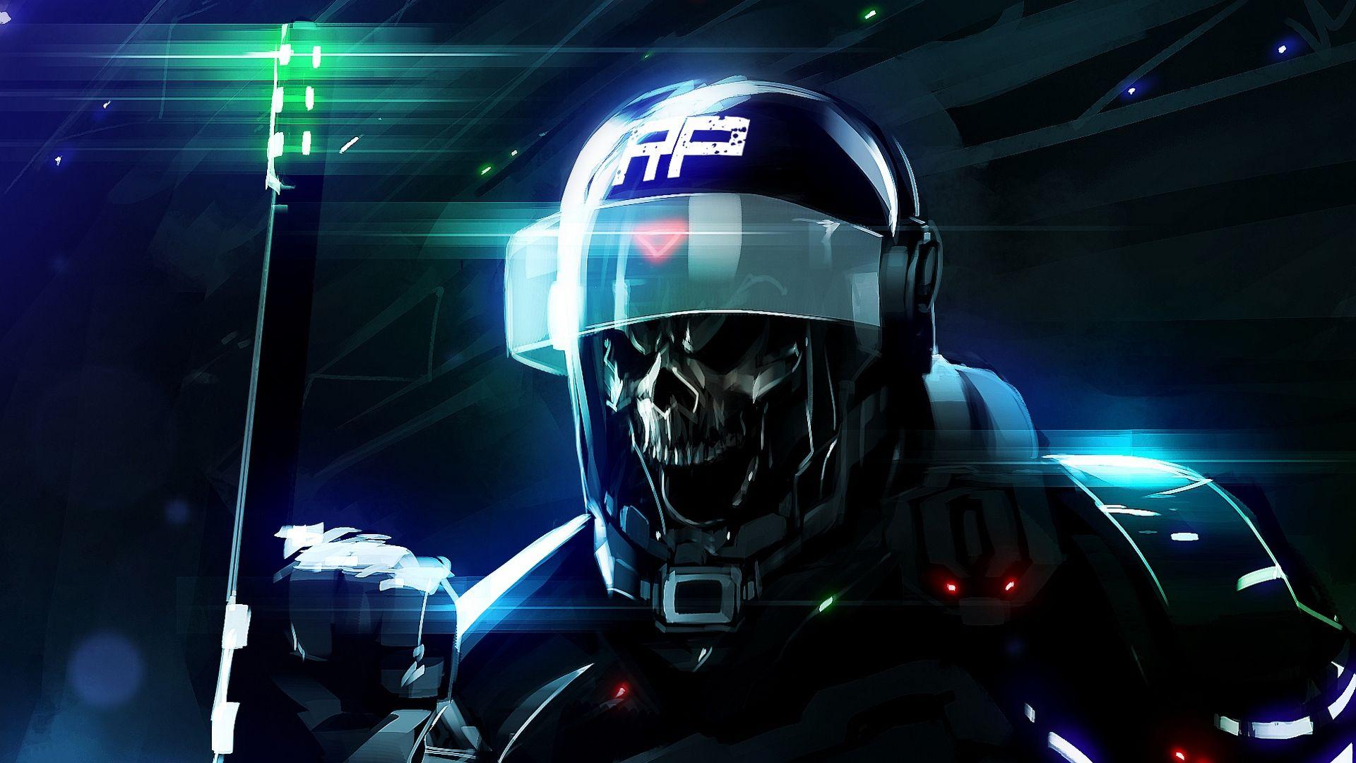 1920x1080 Download 1920x1080 HD Wallpaper police skeleton helmet, Desktop