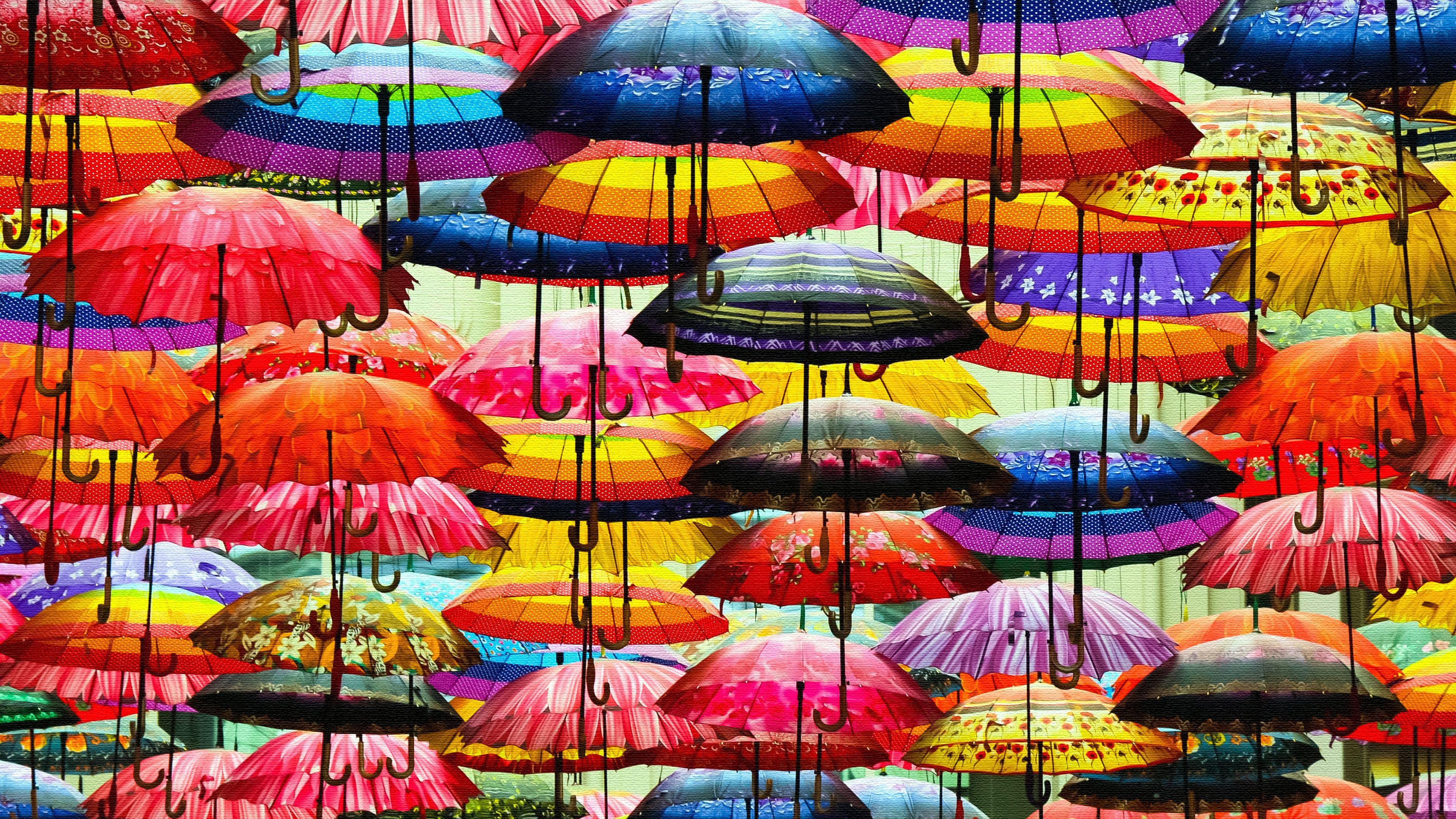 3840x2160 Wallpaper Umbrellas, Colorful, Paint, 4K, Photography