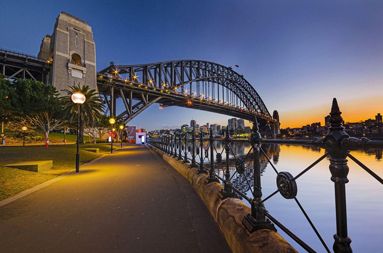 1280x847 image Sydney Australia bridge river night time Street lights Cities