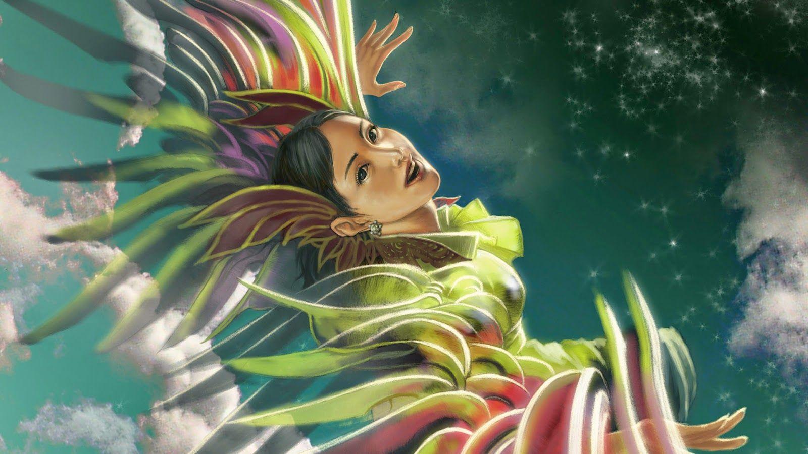 1600x900 Japanese Anime Girl with Colourful Wing WallpaperD Art Wallpaper