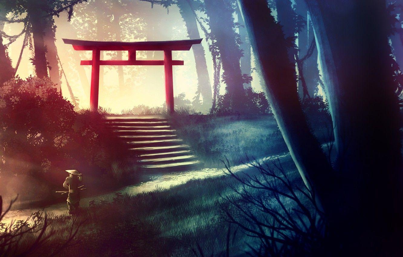 1332x850 Wallpaper Japan, Forest, Japan, Jungle, Samurai, Arch, Samurai