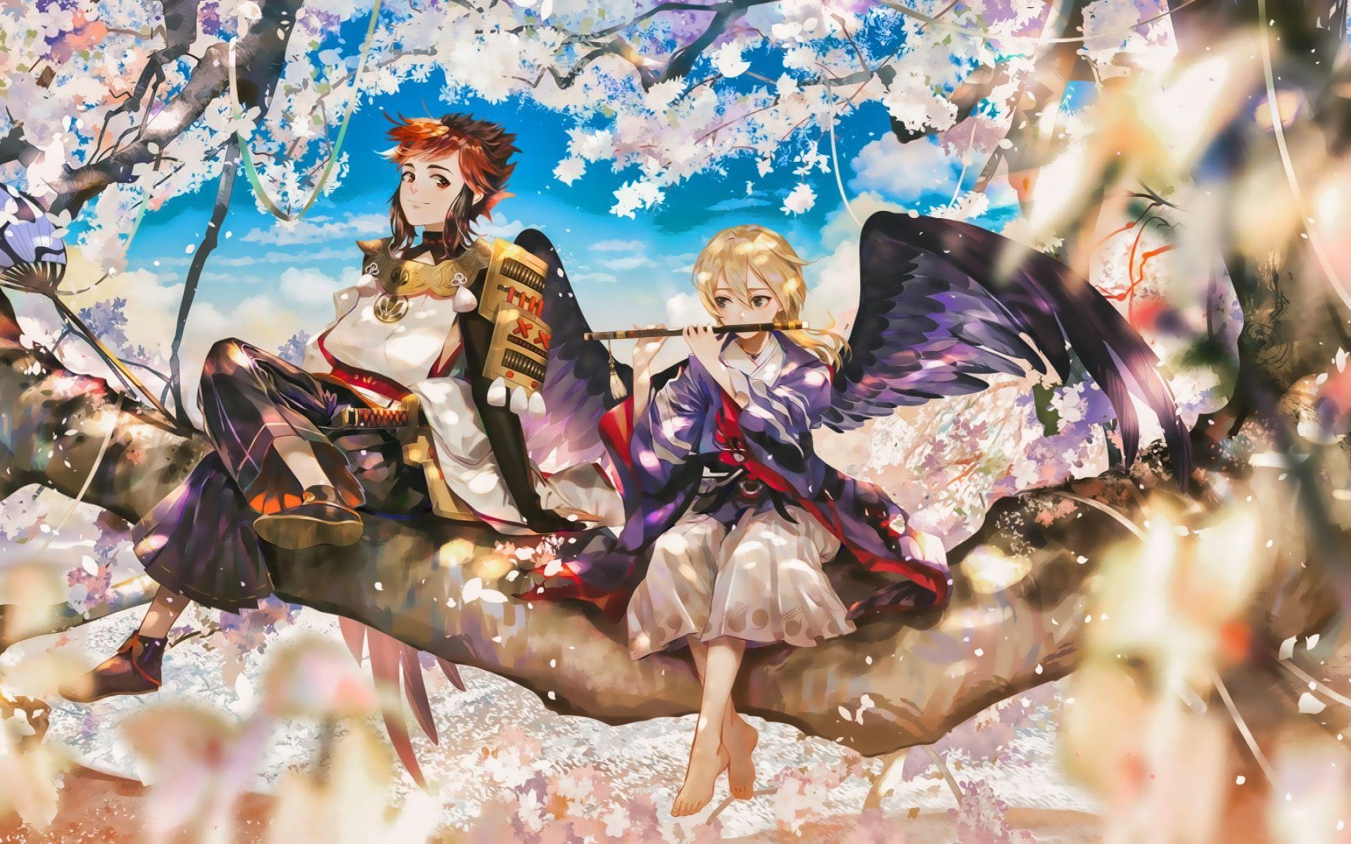 1920x1200 Download wallpaper Ootengu, manga, Hannya, Onmyouji, sakura