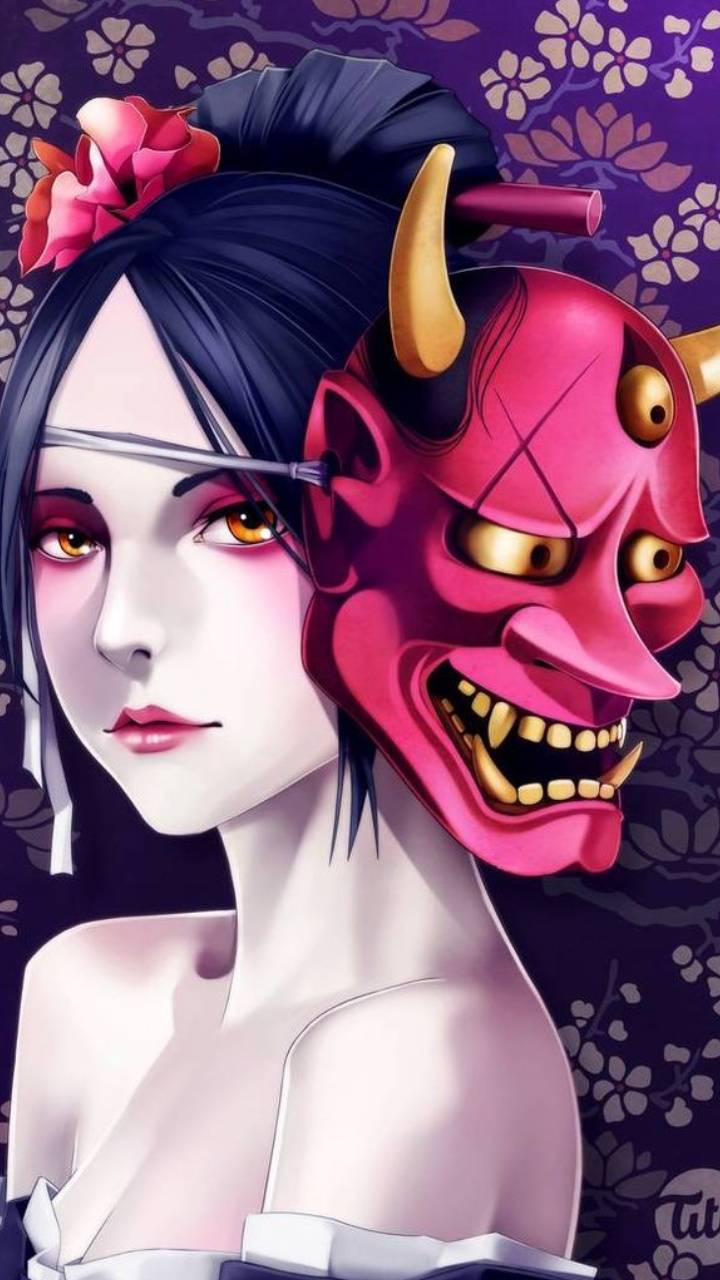 720x1280 Girl with Hannya wallpaper
