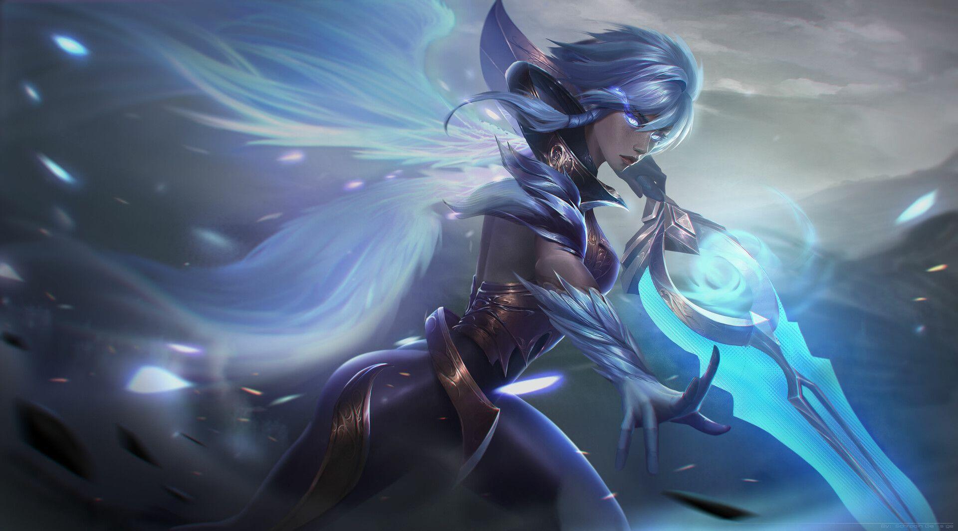 1920x1064 Dawnbringer Riven (skin wallpaper FullHD) Artist: Gudatou