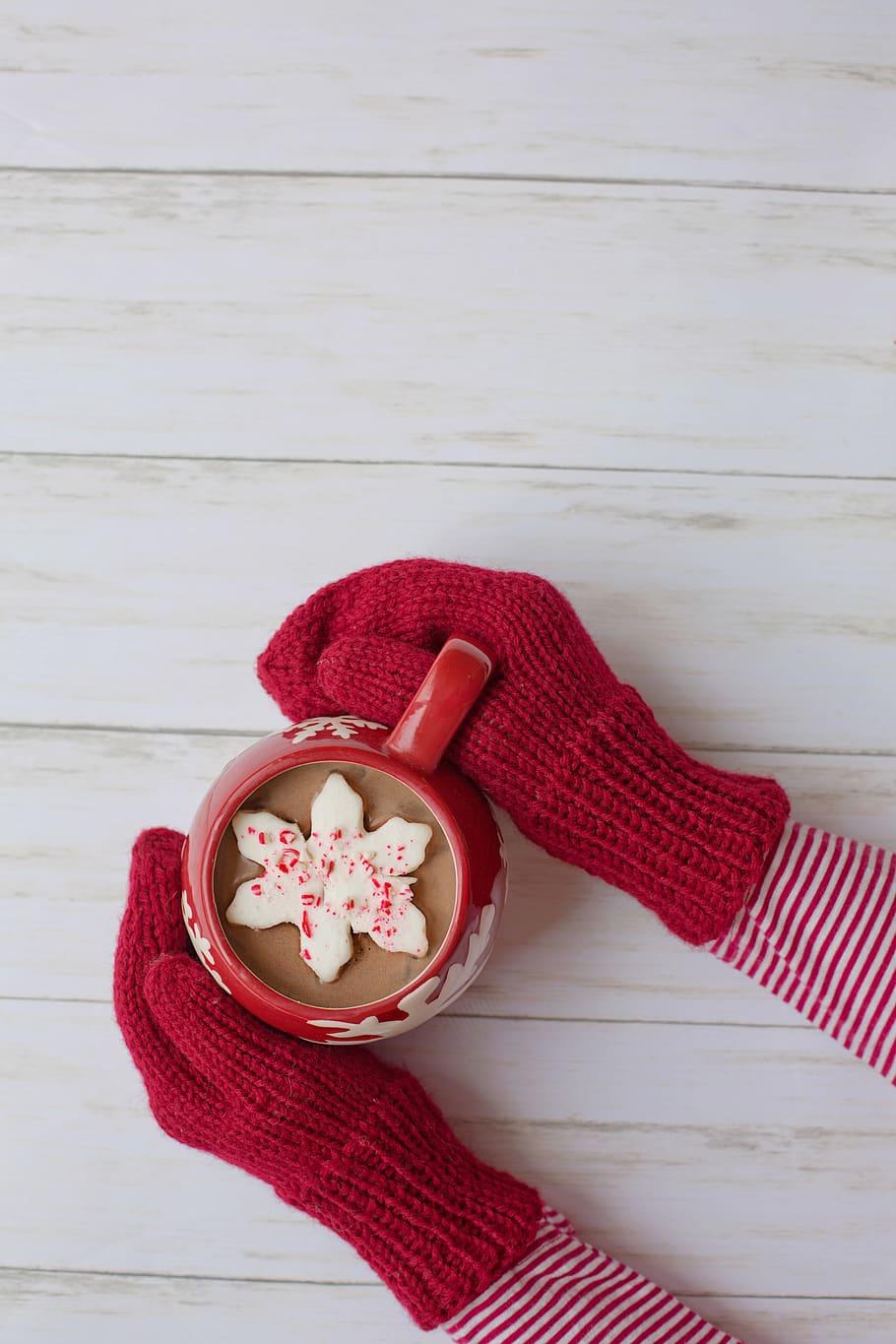 910x1365 HD wallpaper: mittens, hot chocolate, red, winter, christmas, cozy