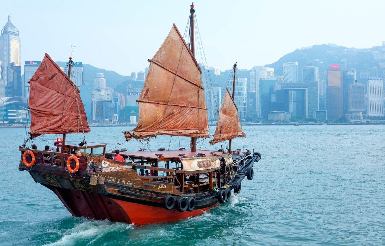 1332x850 Wallpaper building, Hong Kong, harbour, Hong Kong, junk