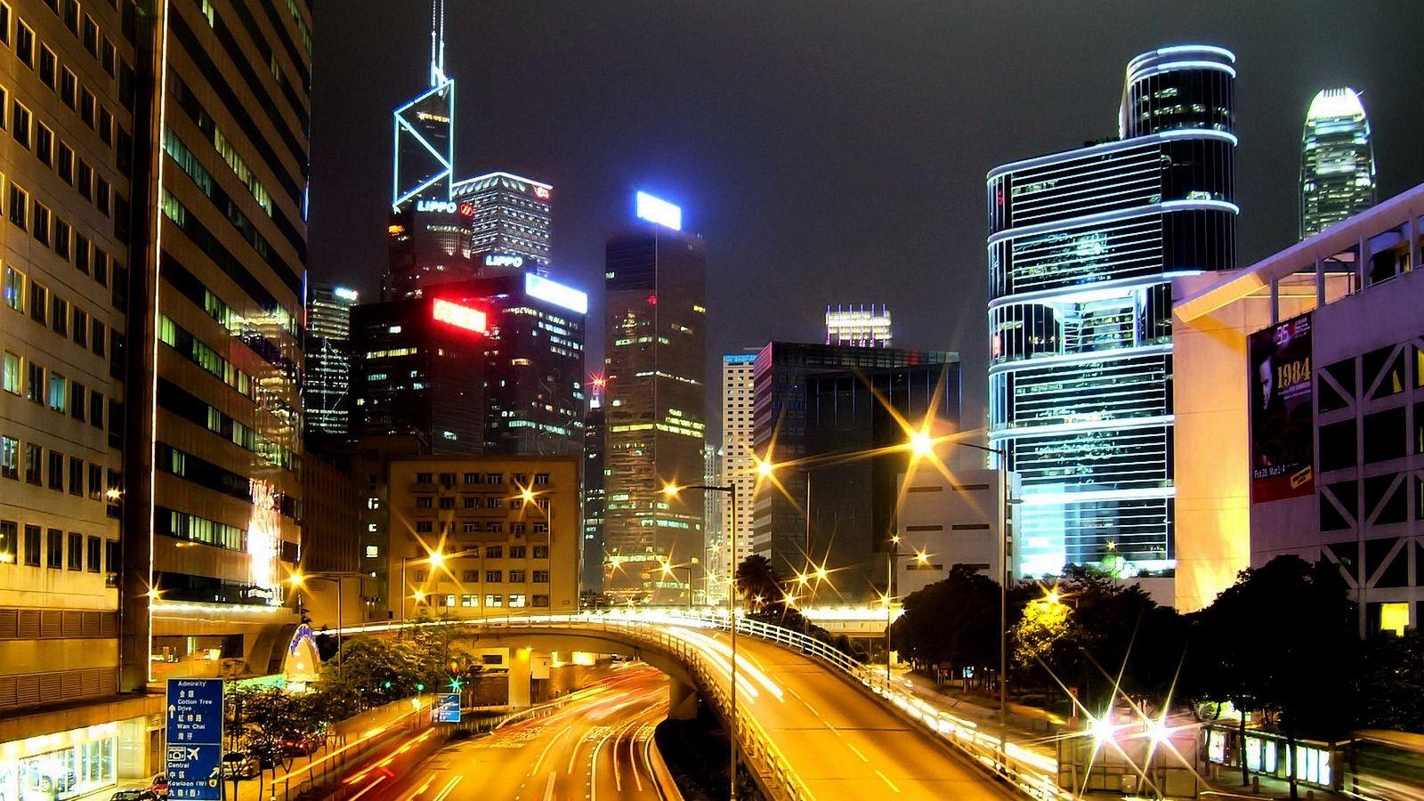 1600x900 Download wallpaper 1600x900 hong kong, road, light, night