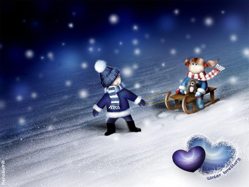 1024x768 Winter Love Wallpaper