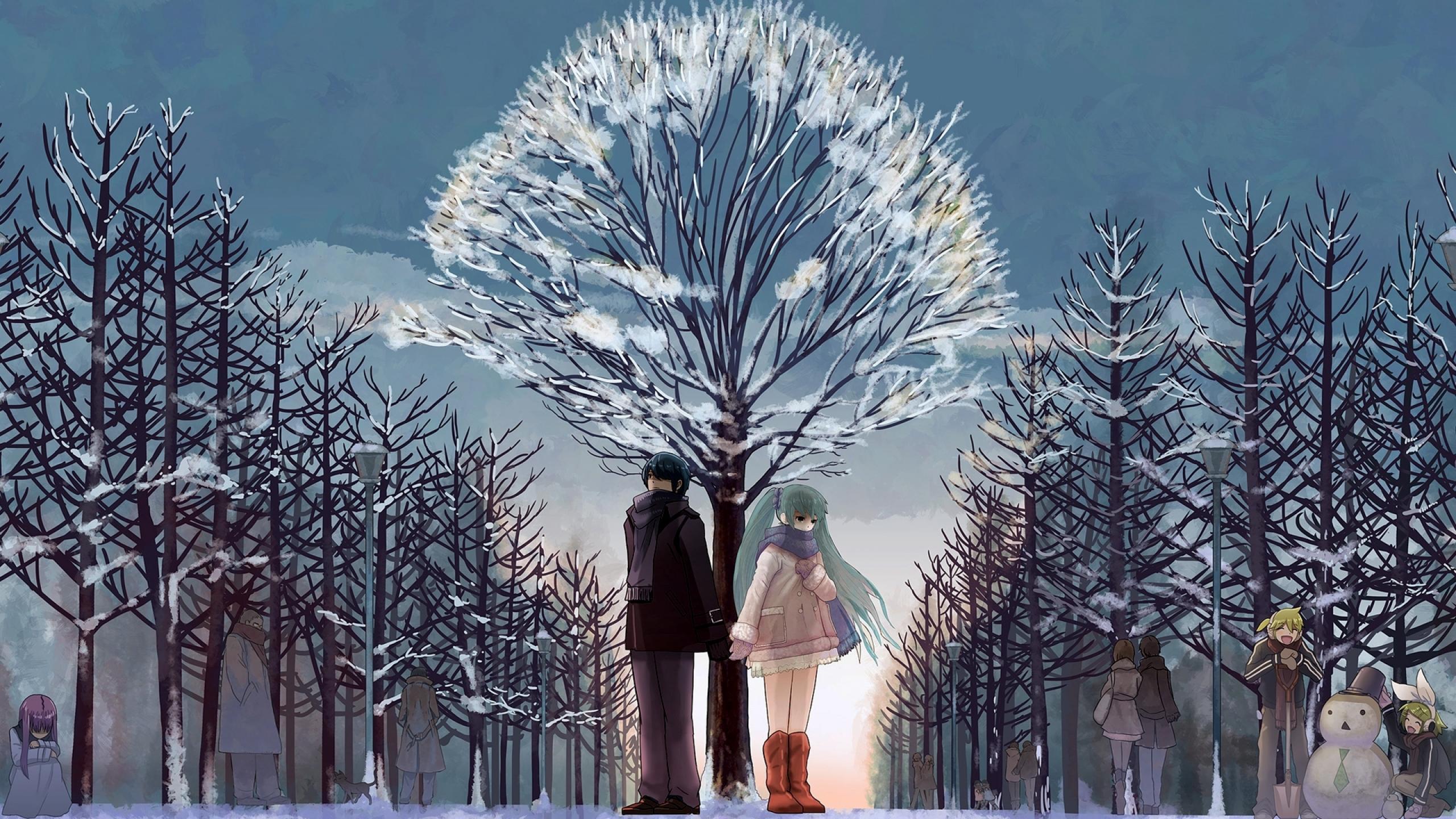 2560x1440 Animated Couple In Christmas Snow Love Wallpaper Hd, HD