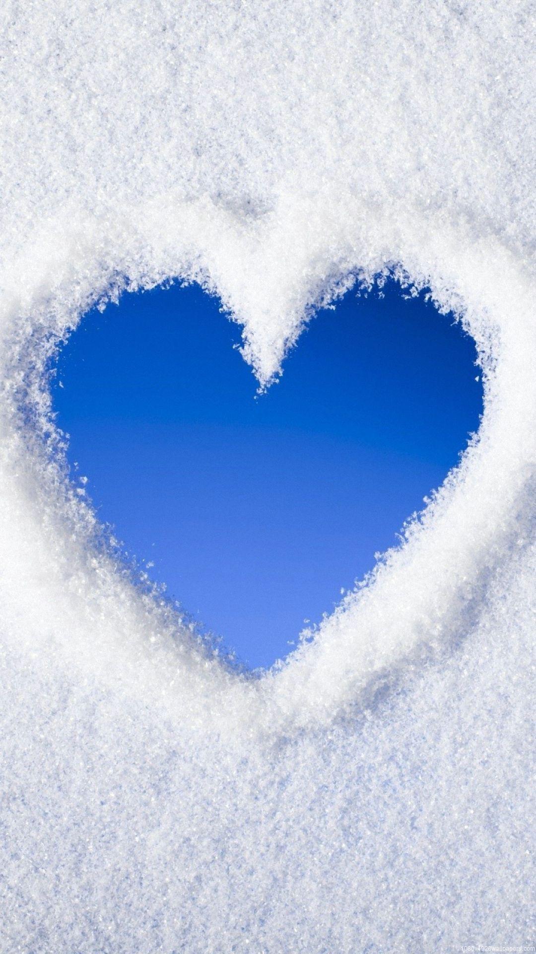 1080x1920 Winter Love Heart Snow Wallpaper HD