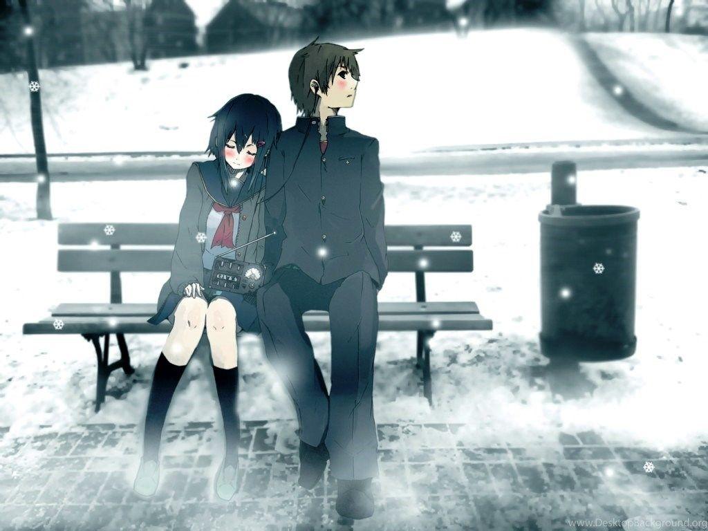 1024x768 Animated Winter Love Couple Image Beautiful Romantic