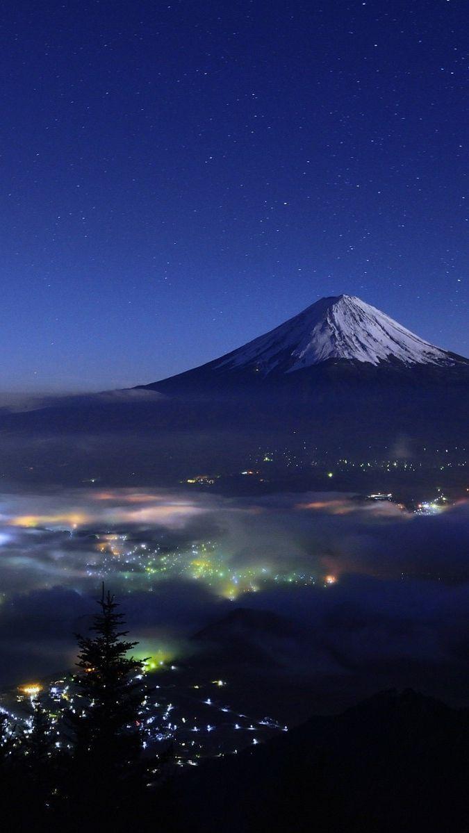 675x1199 Japan iPhone Mount Fuji Japan Night View iPhone Wallpaper
