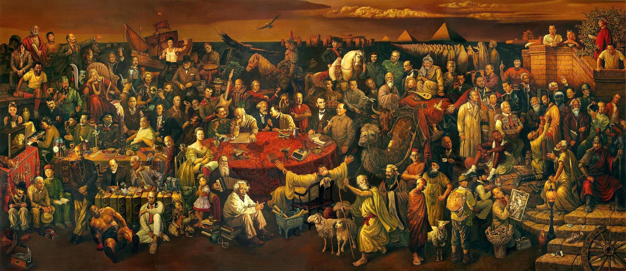 2600x1127 painting, Discussing the Divine Comedy with Dante, people, famous