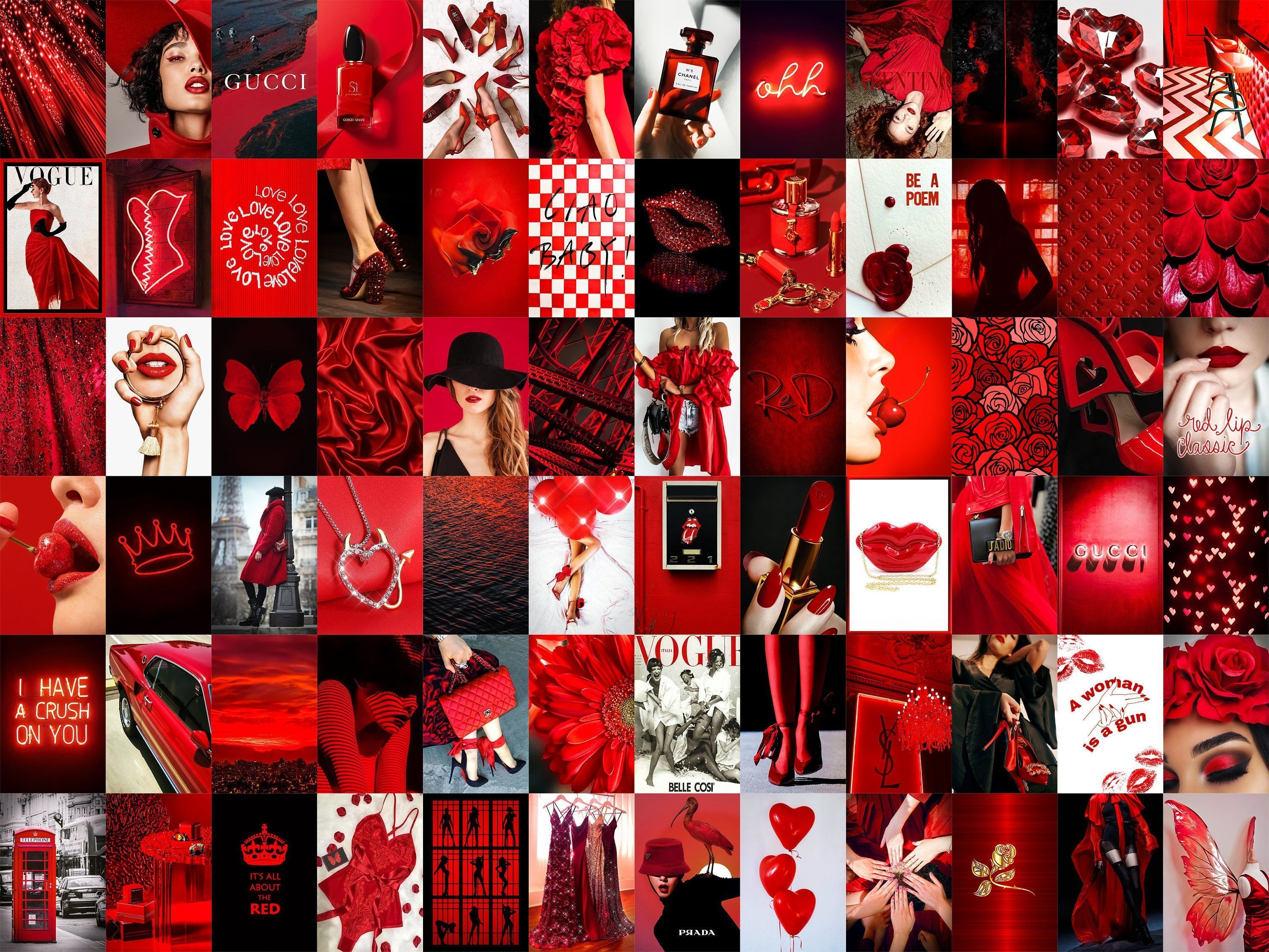 3000x2251 PCS Red Boujee Photo Collage Kit Aesthetic Red Baddie Room Decor Teen Room Wall Collage (DIGITAL DOWNLOAD)
