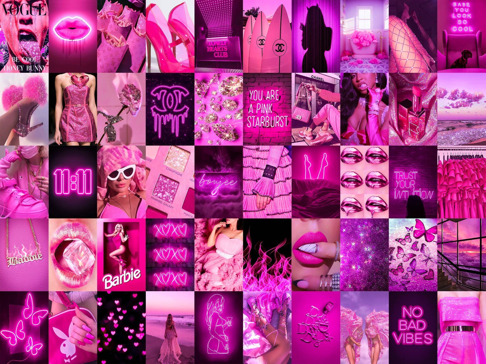 1920x1440 Download Baddie Neon Pink Collage Wallpaper