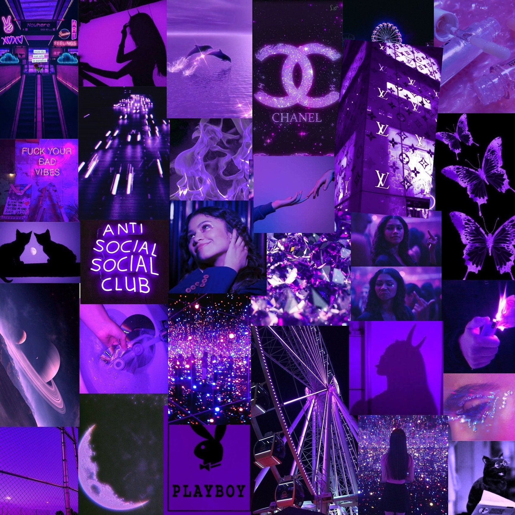 1732x1732 Aesthetic Purple Collage Baddie Wallpaper