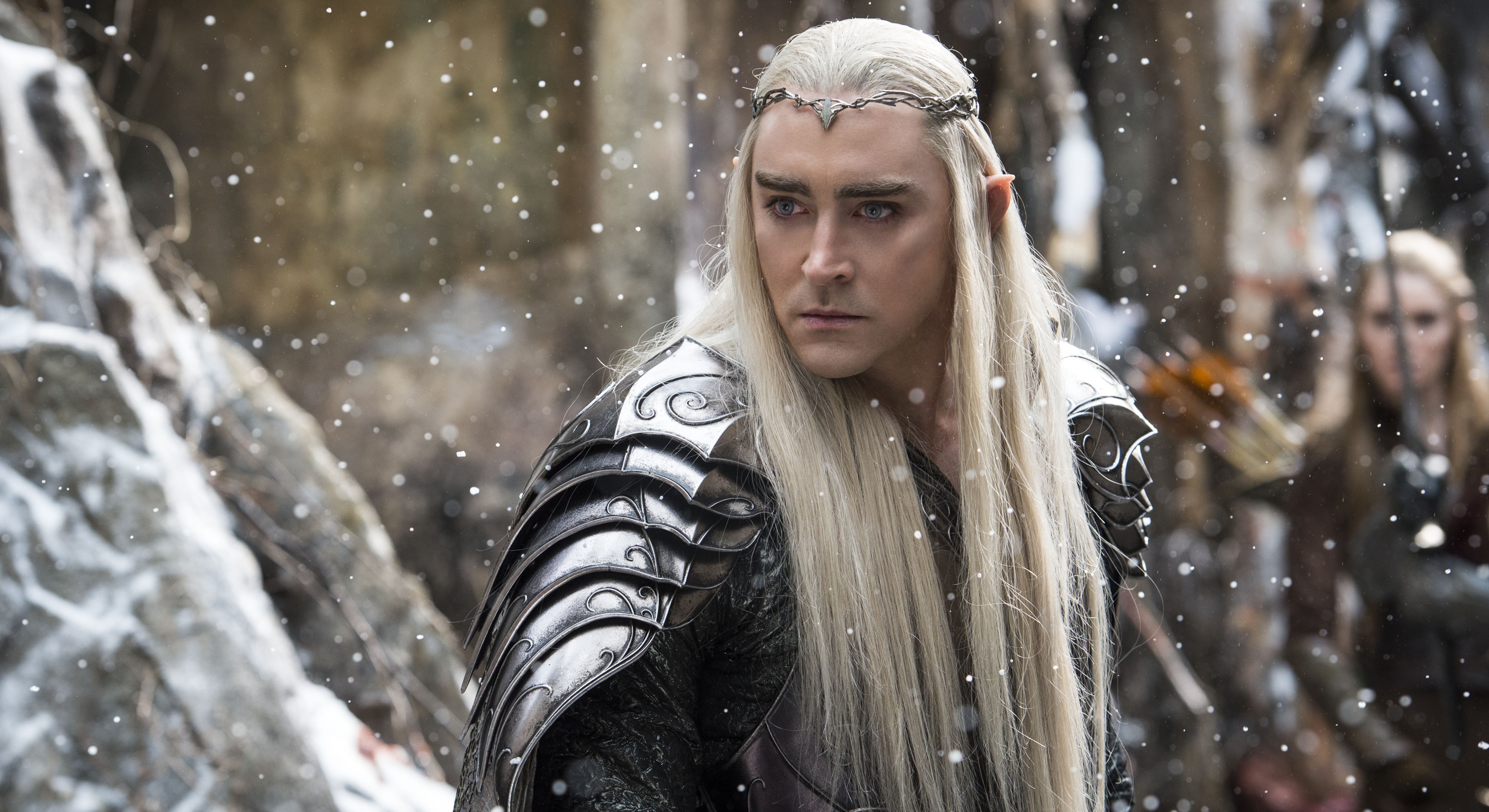 5500x3000 4K, 5K, 2014 Lee Pace Thranduil, The Hobbit, The Hobbit: The Battle of the Five Armies, Elves, Men, Snowflakes, HD Wallpaper