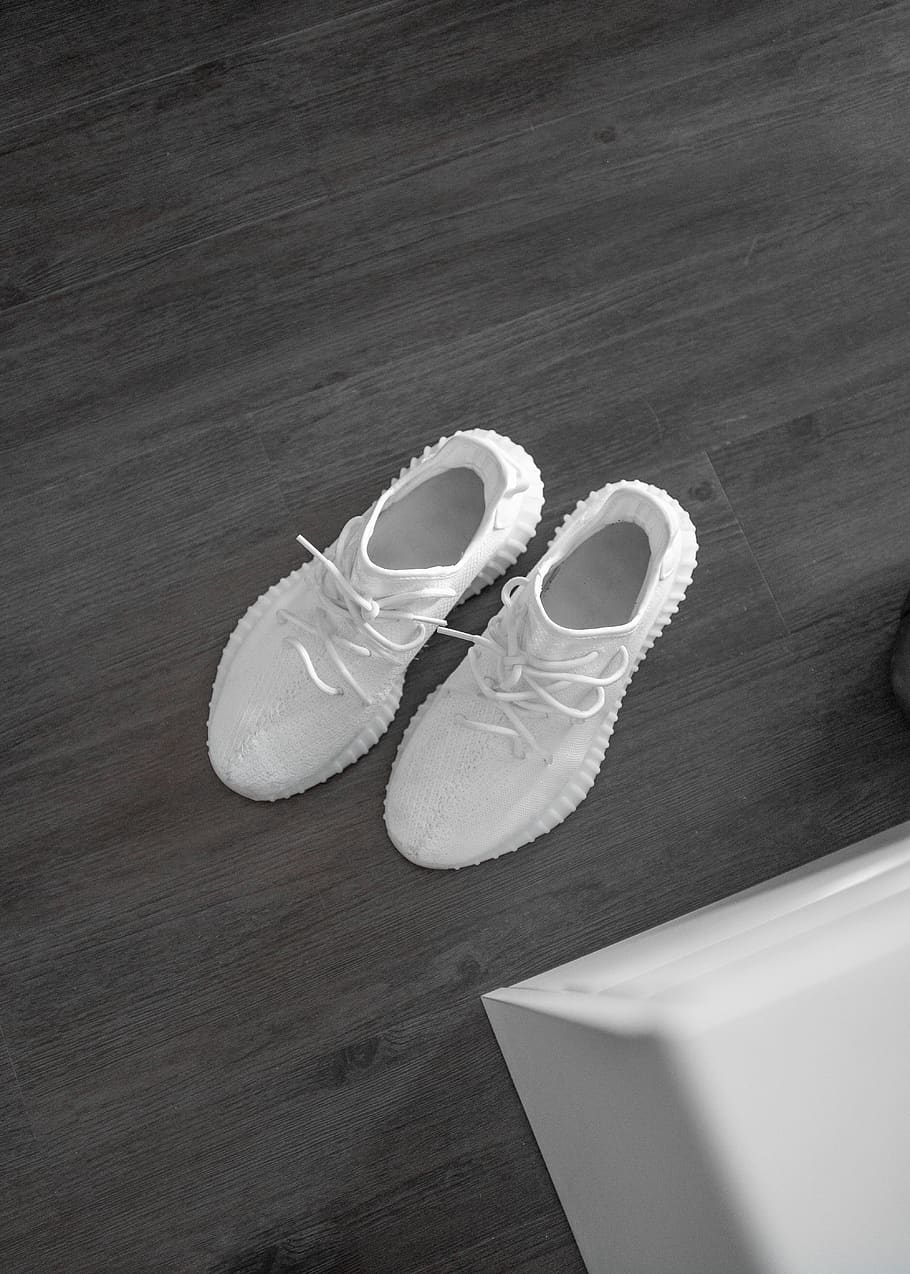 910x1274 HD wallpaper: pair of cream white Adidas Yeezy Boost 350 v2's, clothing, apparel
