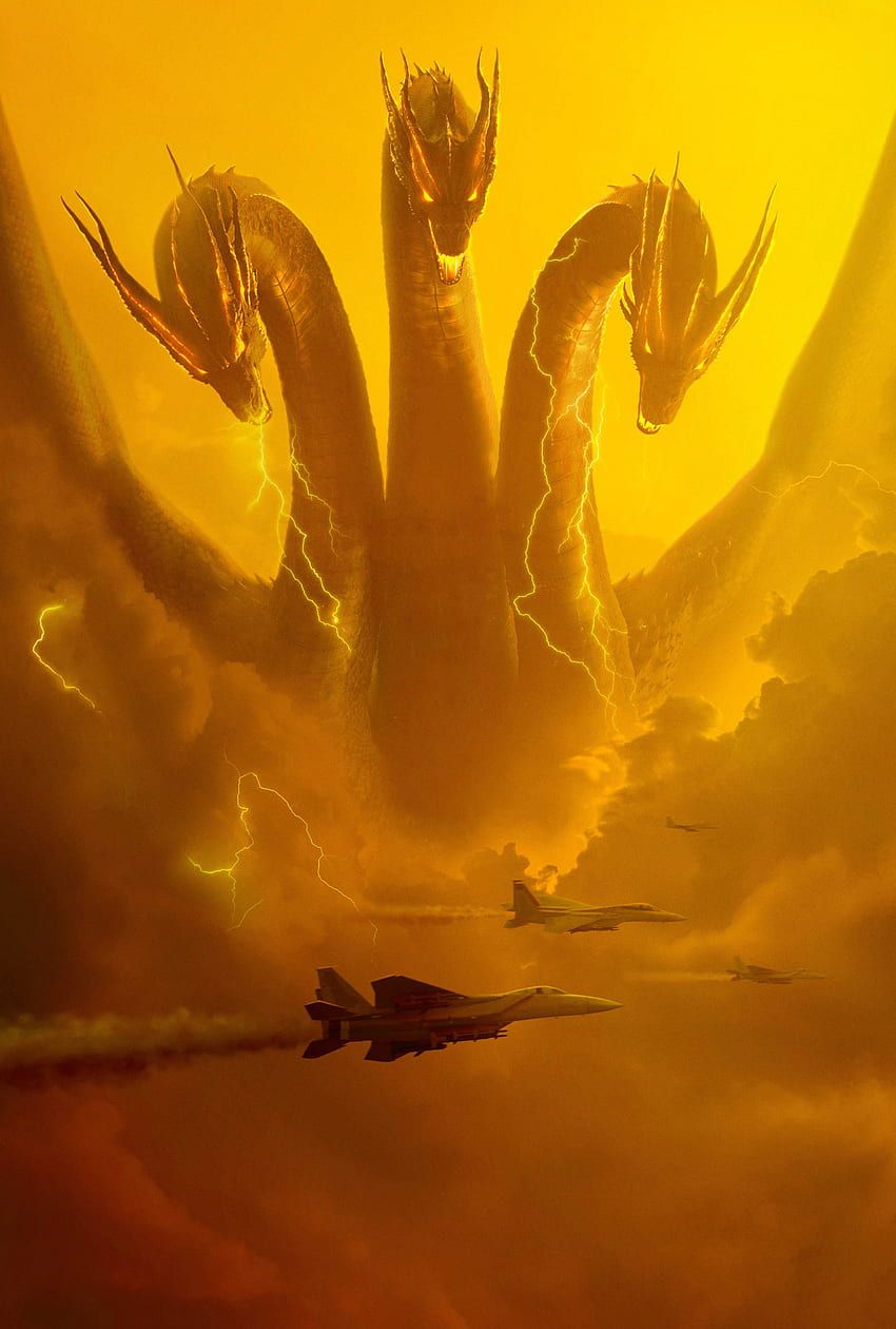 850x1260 King Ghidorah (MonsterVerse), Burning Godzilla HD phone wallpaper