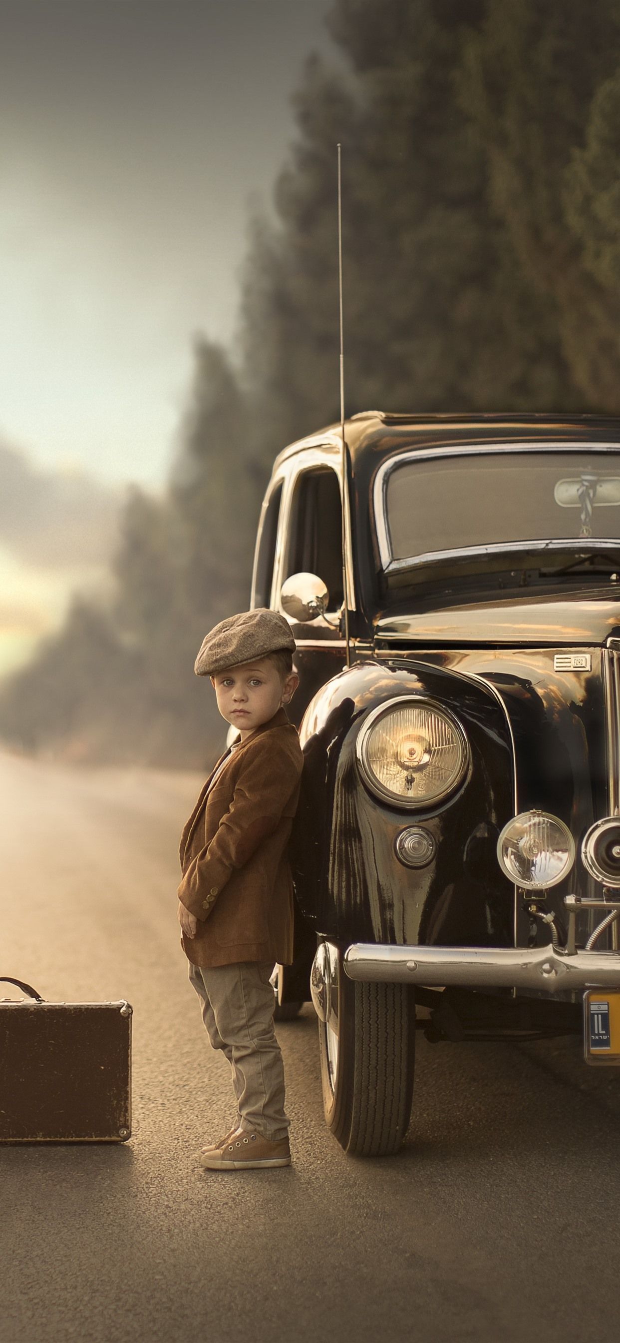 1242x2688 Car, Boy, Child, Suitcase, Road 1242x2688 IPhone 11 Pro XS Max Wallpaper, Background, Picture, Image
