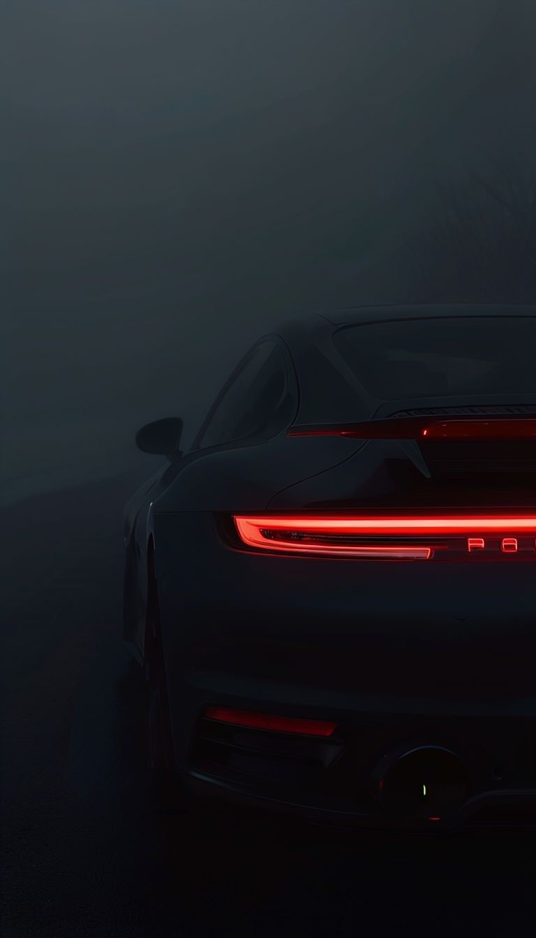 768x1344 Close Up Silhouette Of Porsche 911 Turbo In Foggy Night Scene Mobile Wallpaper