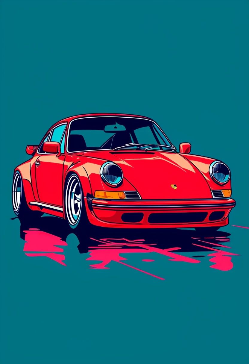 832x1216 Chibi Style Cherry Red Porsche 911 Vector Art Mobile Wallpaper