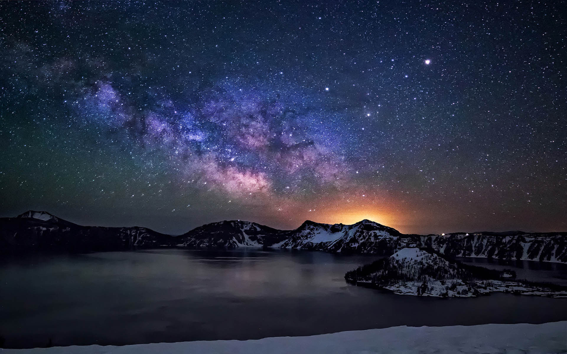 1920x1200 Crater Lake Night Sky With Star Milkyway Desktop Wallpaper HD 1920x1200 Lake Oregon, Restaurants, Things To Do