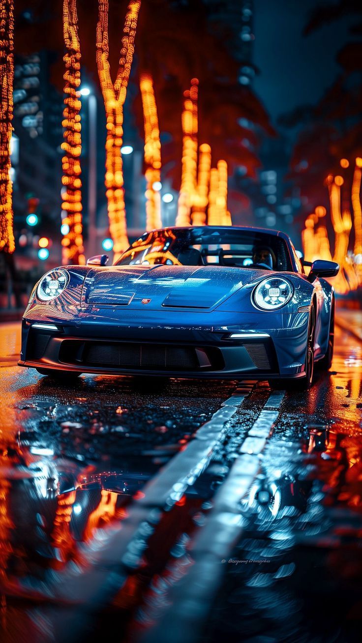 736x1308 Wallpaper porsche, car, trees, garland, rain, AI 4K by FelpsDrop. Download wallpaper porsche, car, trees, garland, rain for free